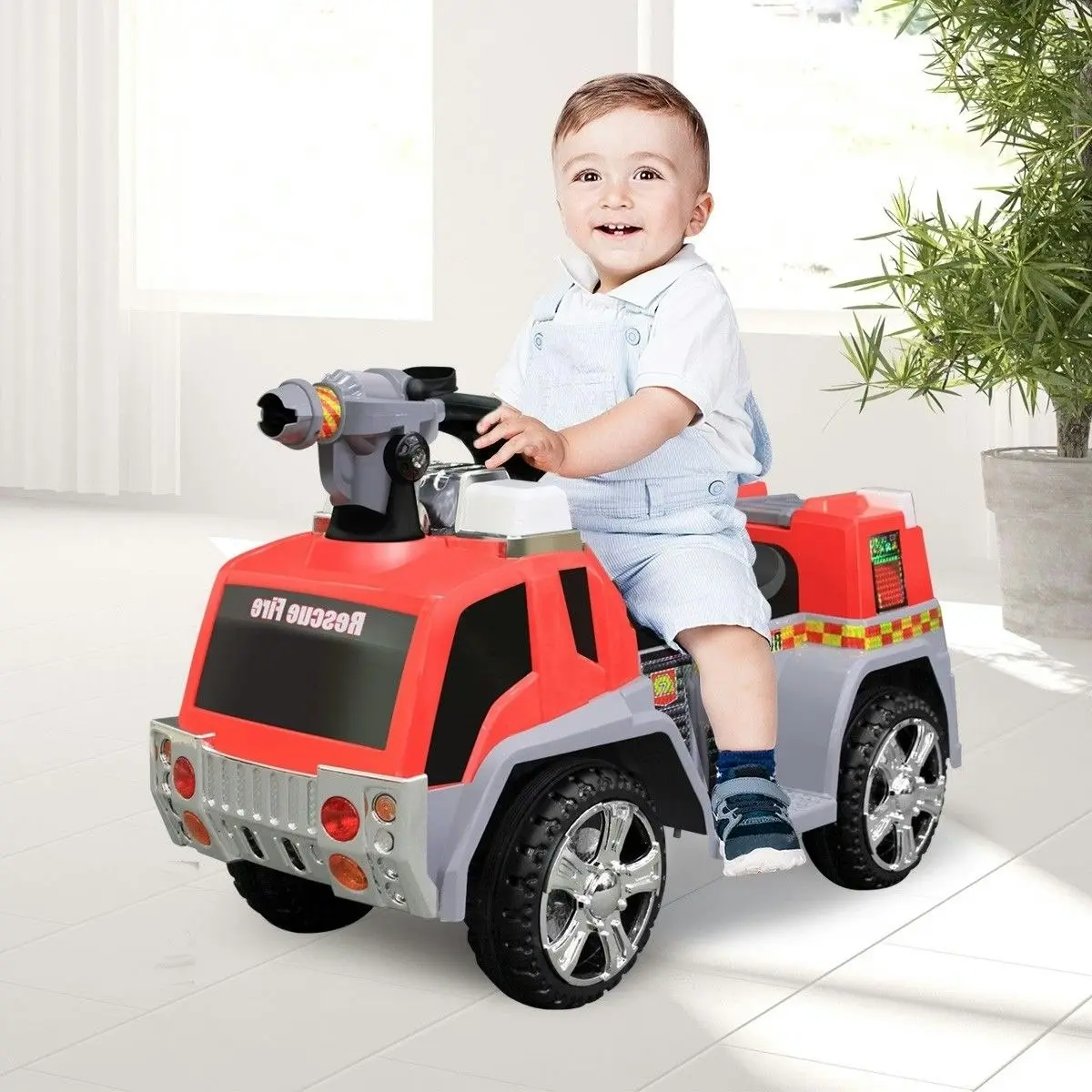 Ausway New 6V 4.5Ah Kids Ride on Electric Car Fire Fighting Truck w/ Bubble Gun