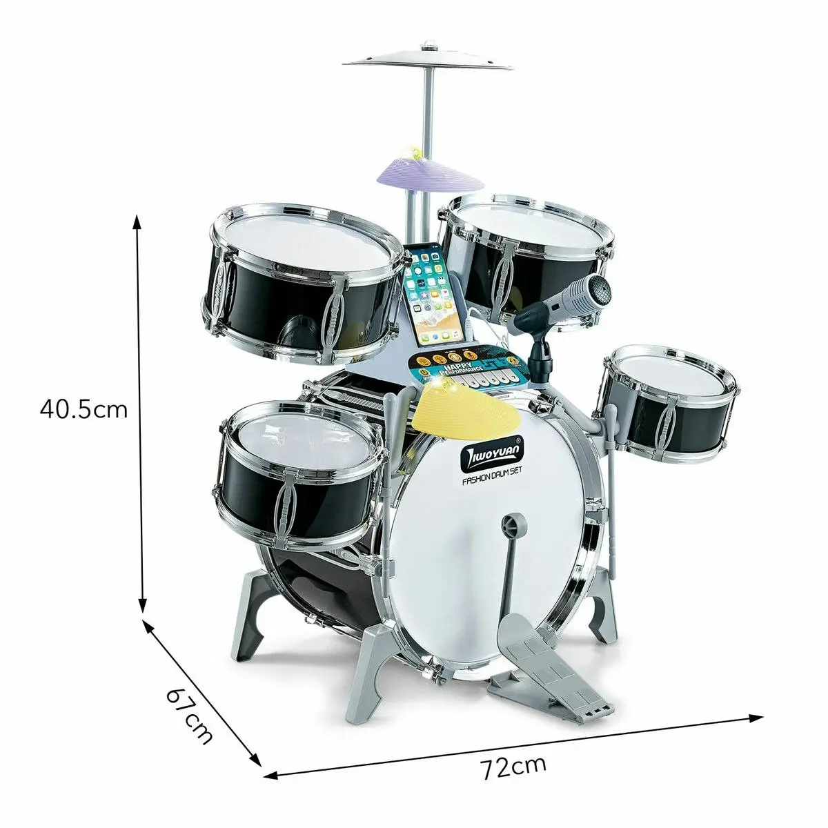 Ausway Kids Jazz Drum Set Junior Musical Educational Instrument Toy Kit Childrens Learning Preschool Playset with Stool Plastic