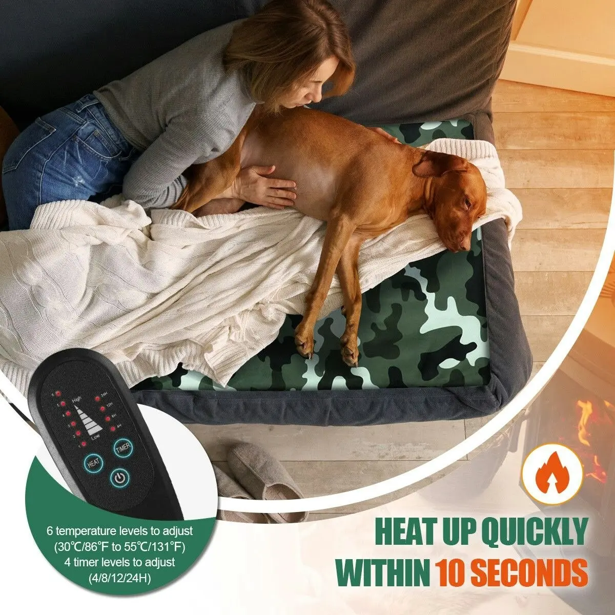 Pet Scene Electric Pet Dog Heater Pad Heating Mat Heated Blanket Cat Bed Thermal Protection Timer XL 90x60cm with 2 Cloth Covers