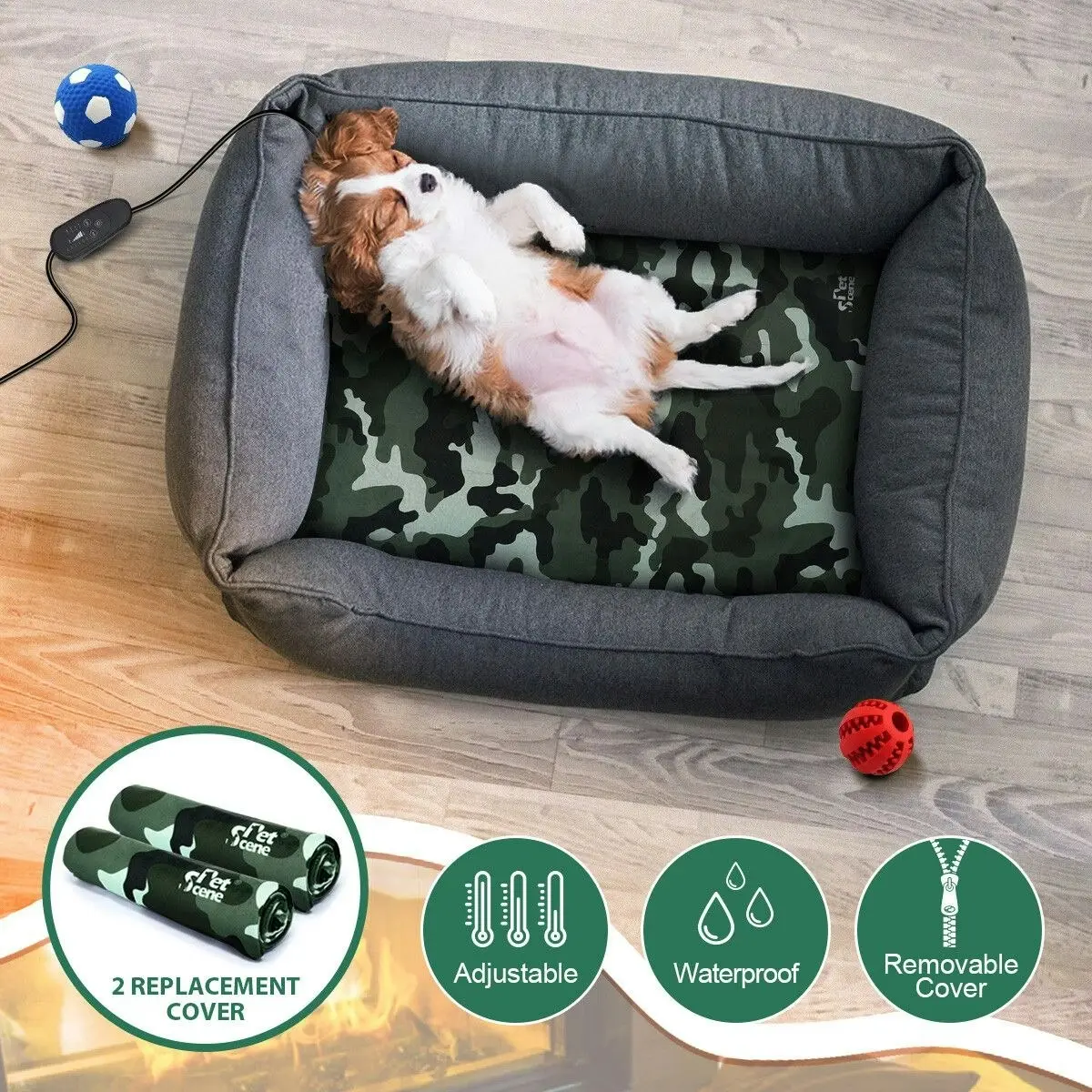 Pet Scene Electric Pet Dog Heater Pad Heated Heating Mat Blanket Cat Bed Timer Thermal Protection 60x45cm with 2 Cloth Covers