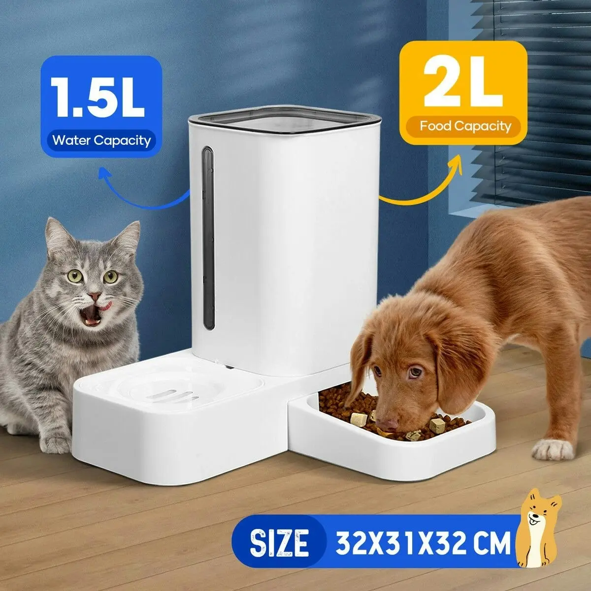 Pet Scene Automatic Cat Feeder 1.5L Water Dispenser 2L Food Bowl Auto Pet Feeding Gravity Fed for Small Medium Large Pets 2 In 1 Petscene