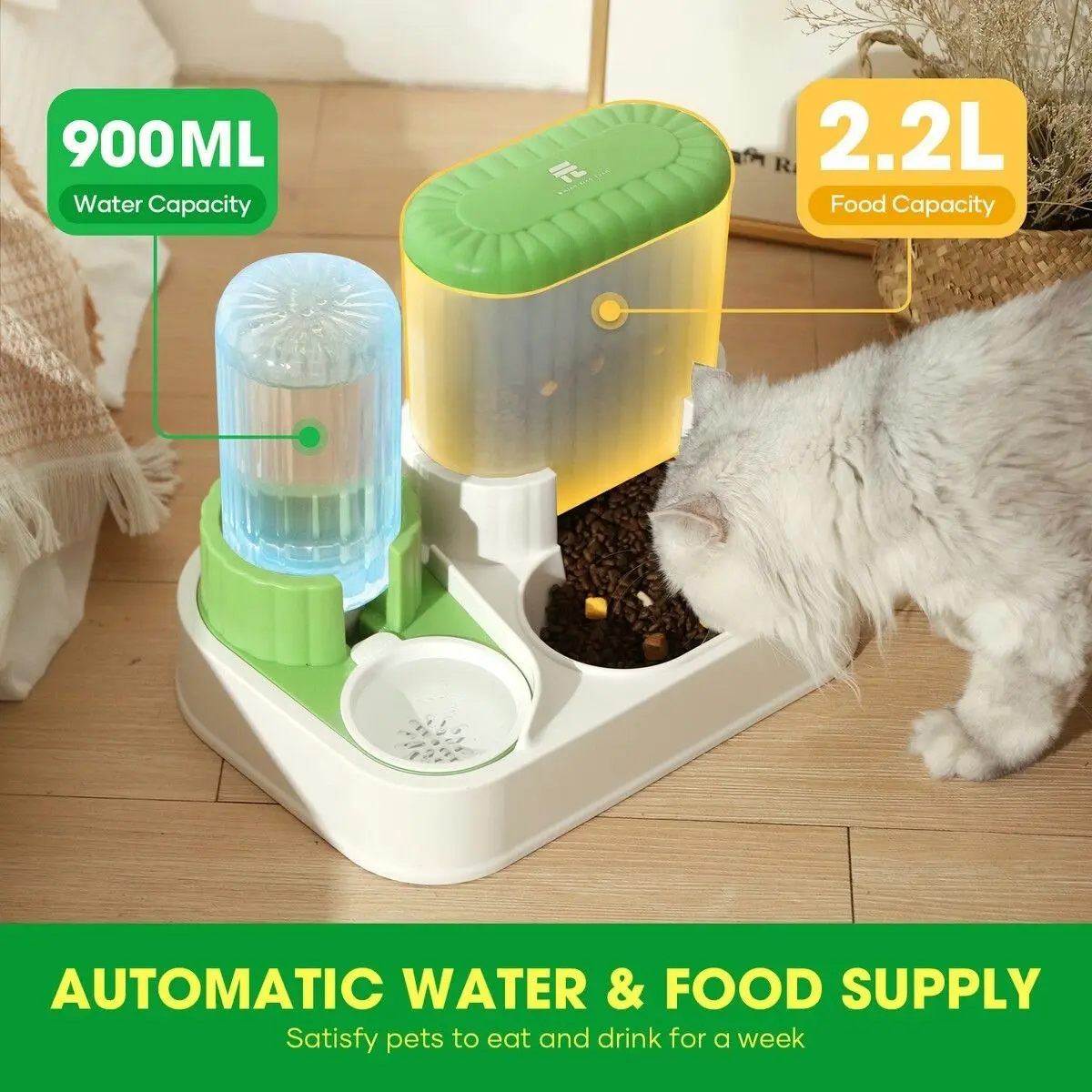 Pet Scene Auto Cat Feeder All-in-One Water Dispenser 2.2L Dog Food Bowl Automatic Gravity Pet Feeding Small Medium Large Pets Petscene