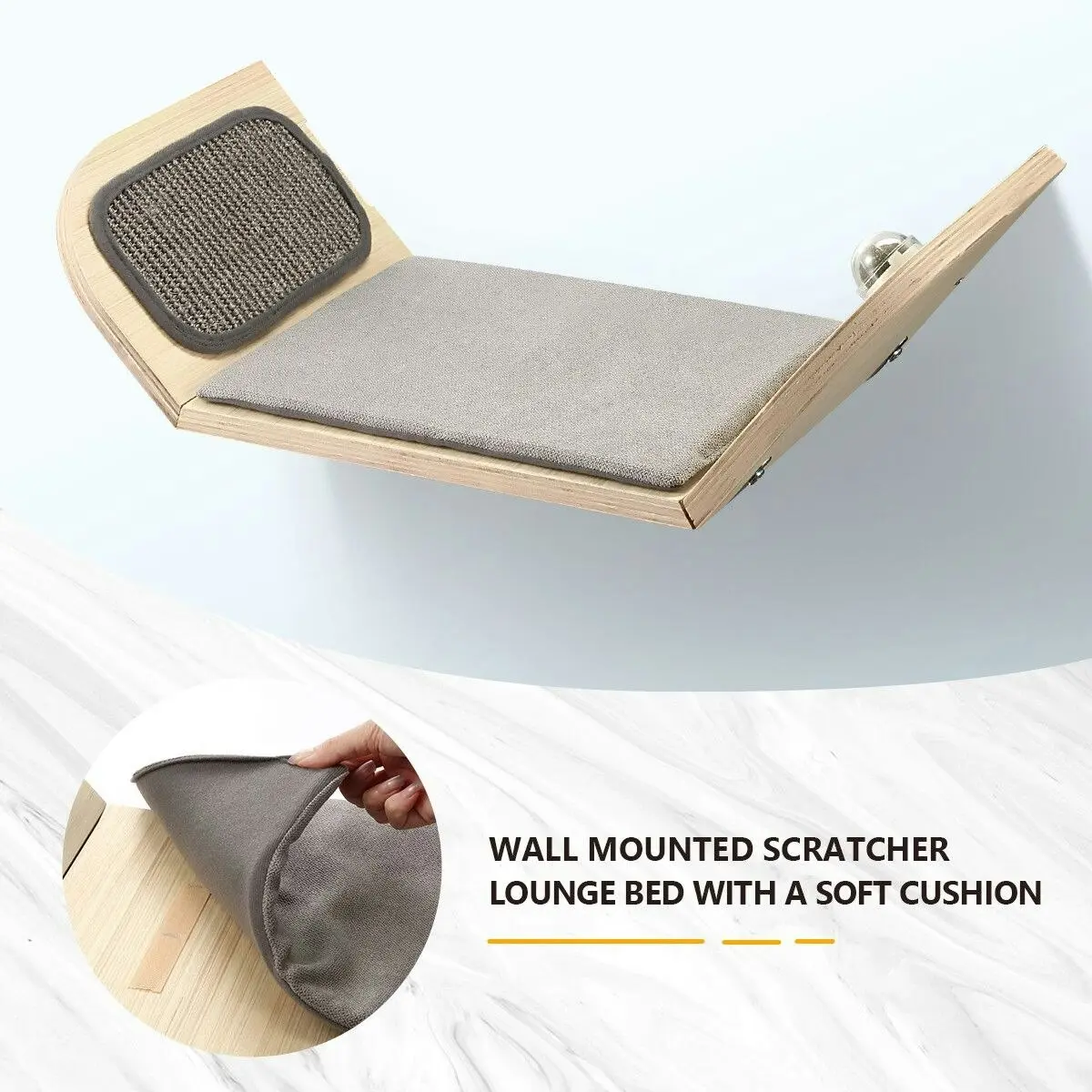 AFP  Wood Cat Wall Mounted Bed Climbing Shelf Scratcher Soft Mat Pad Climber Catnip Ball Pet Furniture