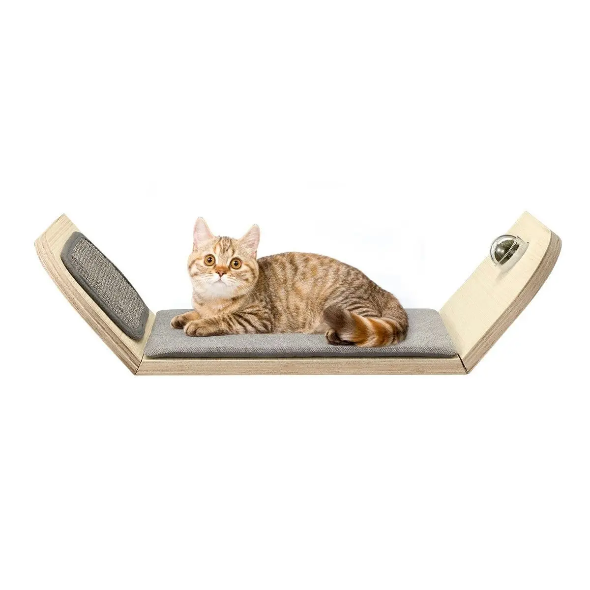 AFP  Wood Cat Wall Mounted Bed Climbing Shelf Scratcher Soft Mat Pad Climber Catnip Ball Pet Furniture