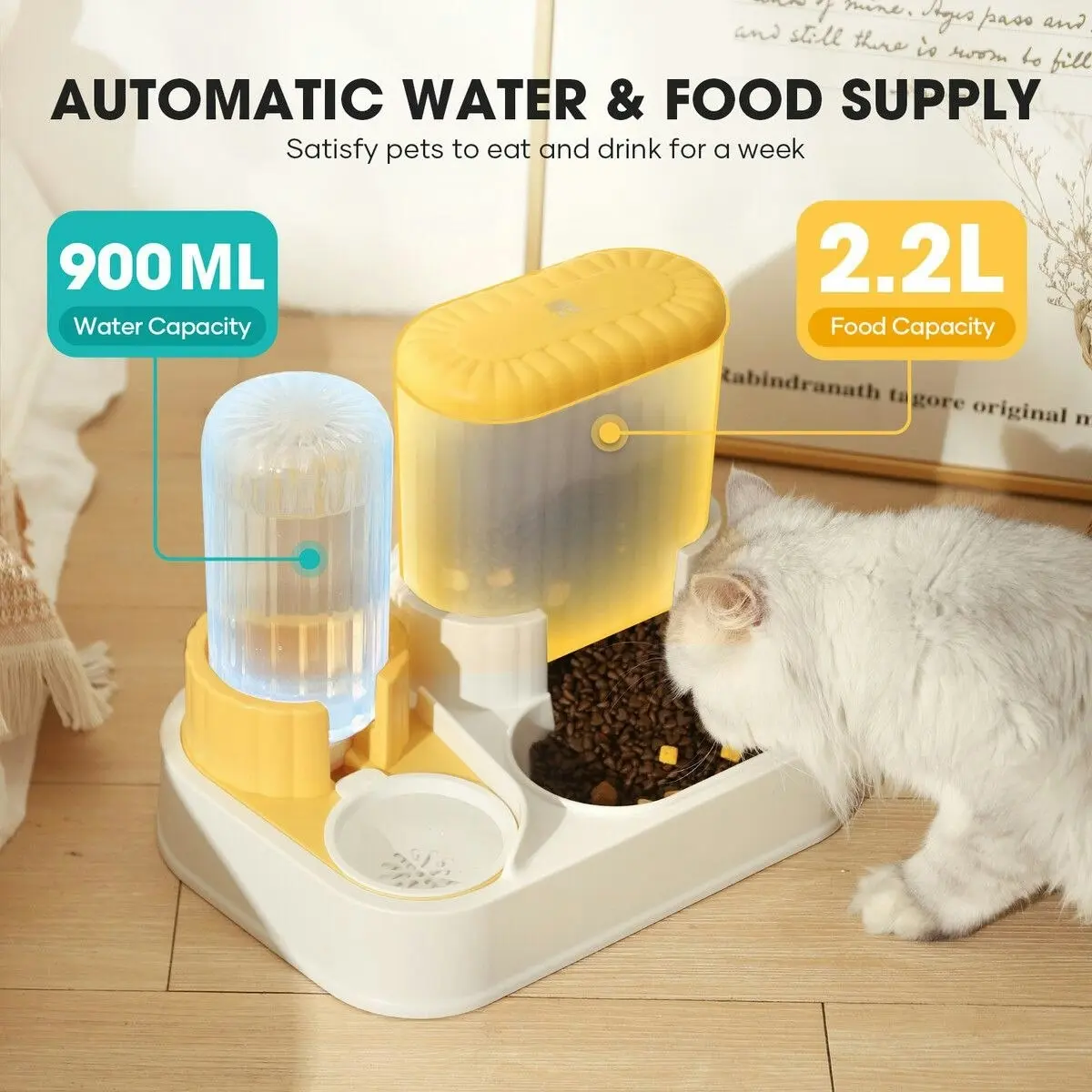 Pet Scene 2-in-1 Automatic Pet Cat Feeder Dog Water Dispenser 2.2L Food Bowl Gravity Auto Feeding Set for Small Medium Large Pets Petscene