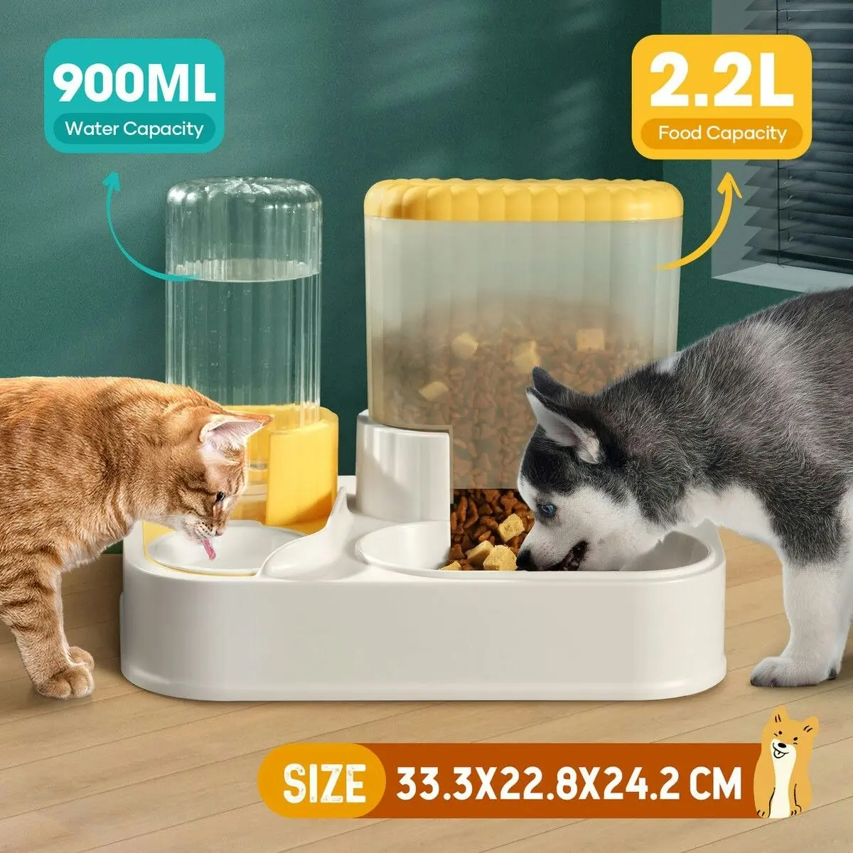 Pet Scene 2-in-1 Automatic Pet Cat Feeder Dog Water Dispenser 2.2L Food Bowl Gravity Auto Feeding Set for Small Medium Large Pets Petscene