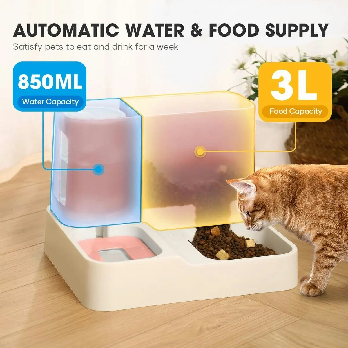 Pet Scene Automatic Dog Feeder Cat Bowl Auto Feeding Water Dispenser 3L Food Gravity Fed Small Medium Large Pets 2 in 1 Petscene