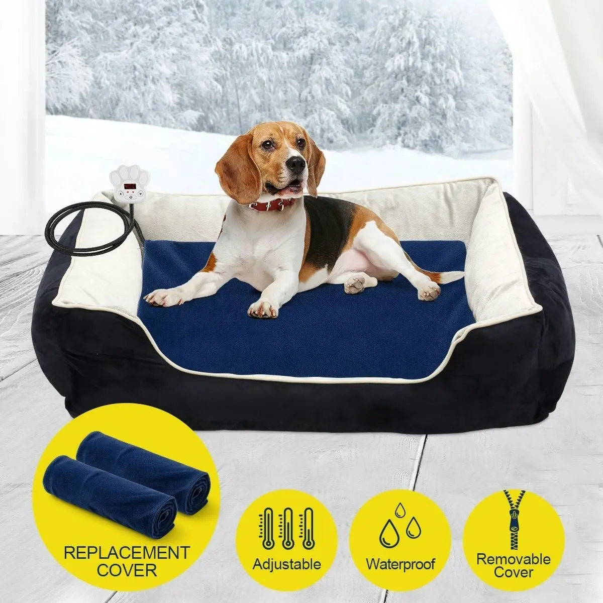 Pet Scene Pet Heated Mat Dog Heating Pad Cat Puppy Electric Heater Blanket Heat Bed Waterproof Cover 65x40cm Blue