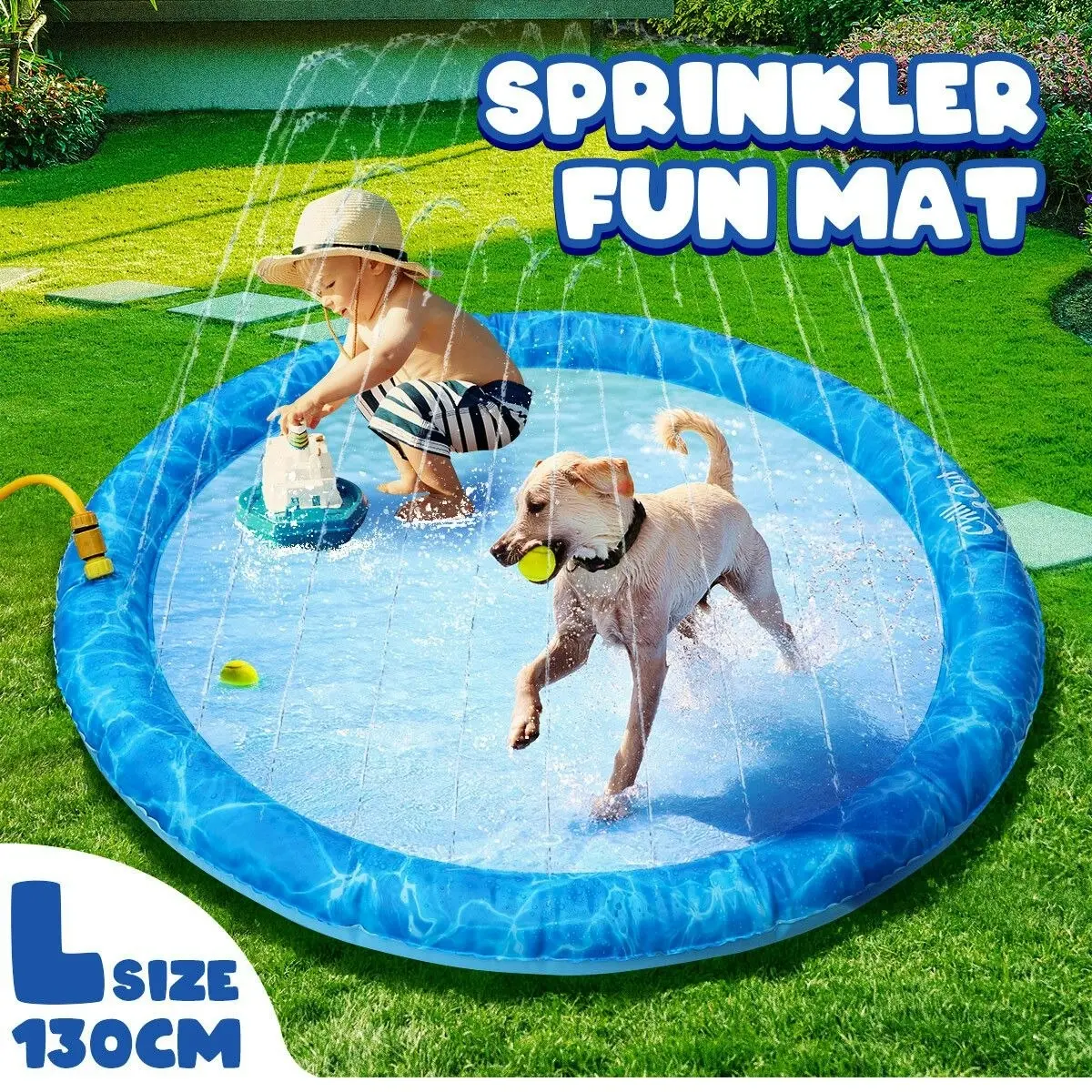 AFP  Pet Dog Sprinkler Splash Pad Mat Kids Outdoor Water Play Spray Pool Toy 130cm