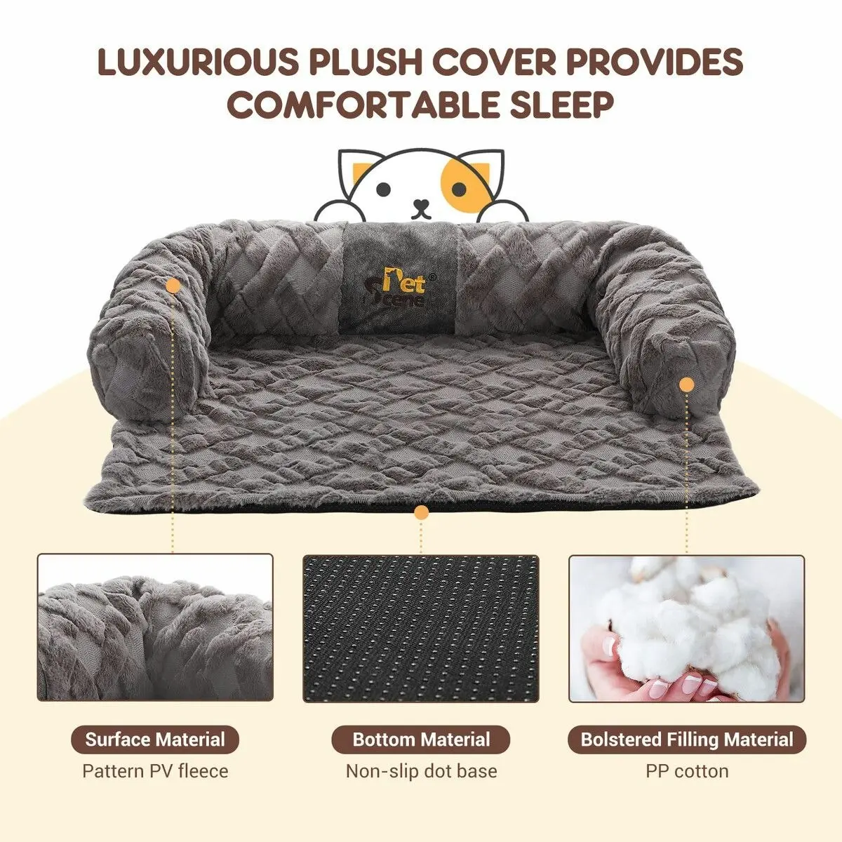 Ausway Dog Cat Bed XL Sofa Calming Luxury Puppy Couch Car Cushion Mat Cover Protector Warm Soft Fluffy Bolster Kitten Nest Washable Grey