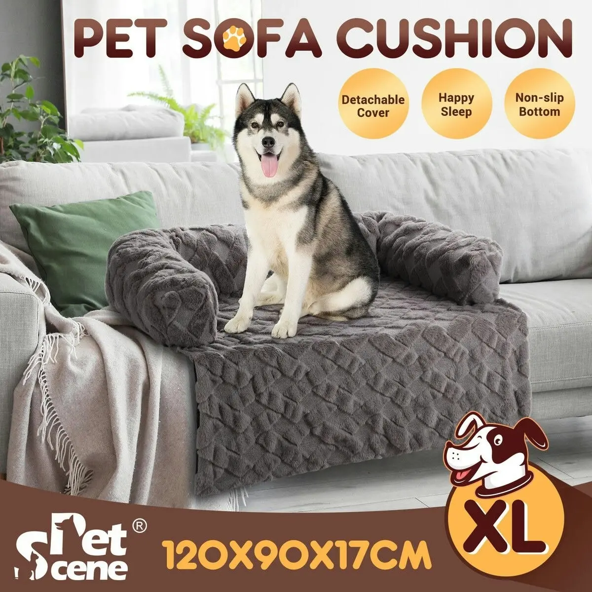 Ausway Dog Cat Bed XL Sofa Calming Luxury Puppy Couch Car Cushion Mat Cover Protector Warm Soft Fluffy Bolster Kitten Nest Washable Grey