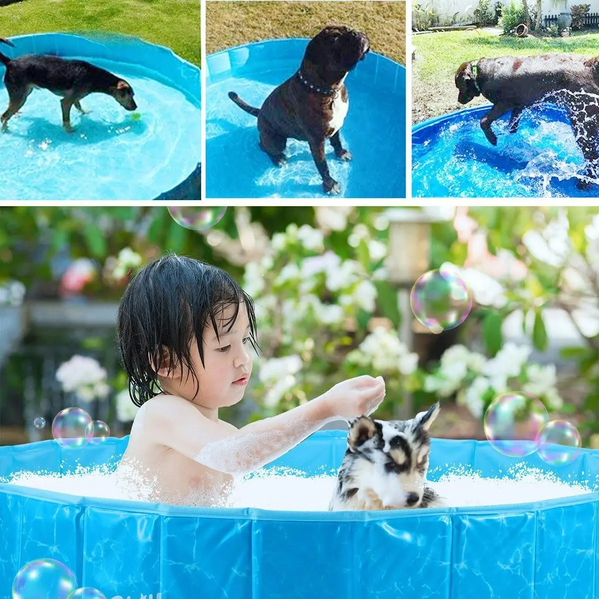 AFP  Foldable Dog Puppy Swimming Paddling Pool Washing Bath Tub S Size for Cat Pet Children