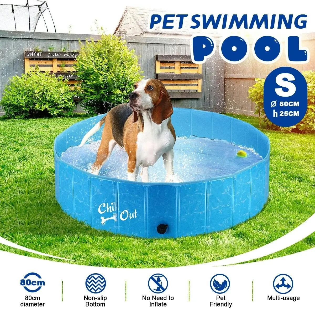 AFP  Foldable Dog Puppy Swimming Paddling Pool Washing Bath Tub S Size for Cat Pet Children