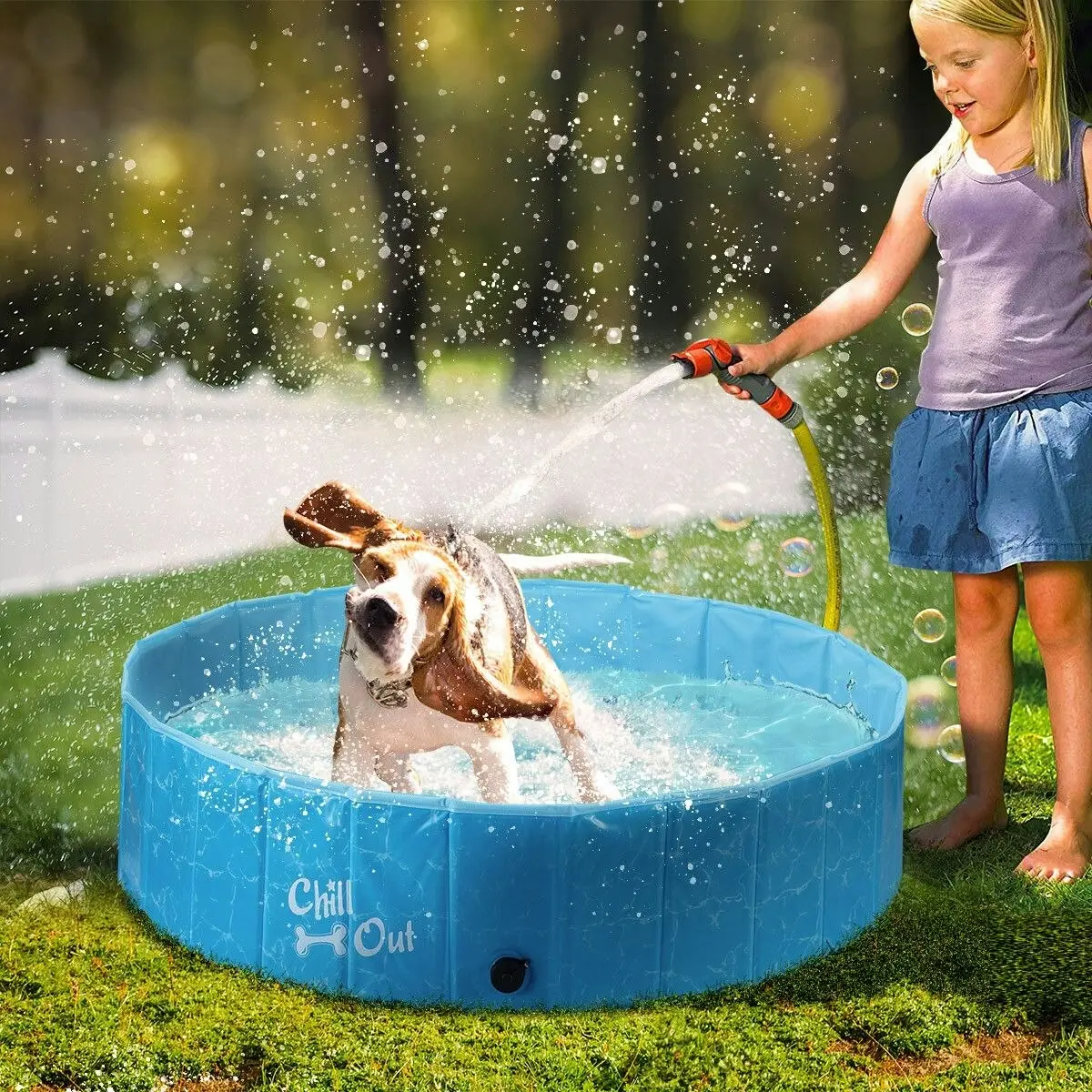 AFP  Foldable Dog Puppy Swimming Paddling Pool Washing Bath Tub S Size for Cat Pet Children