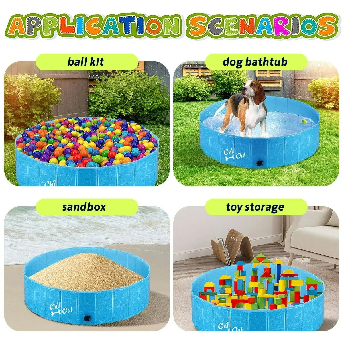 AFP  Foldable Dog Puppy Swimming Paddling Pool Washing Bath Tub S Size for Cat Pet Children