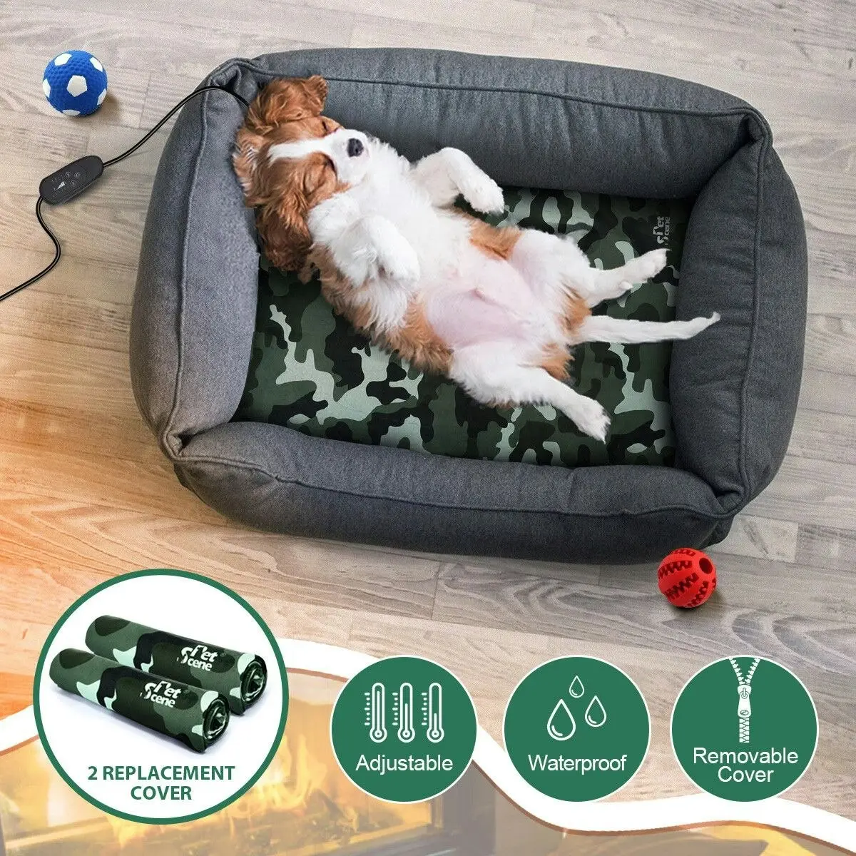 Pet Scene Electric Pet Dog Heater Pad Heating Heated Mat Blanket Cat Bed Thermal Protection Timer 50x40cm with 2 Cloth Covers