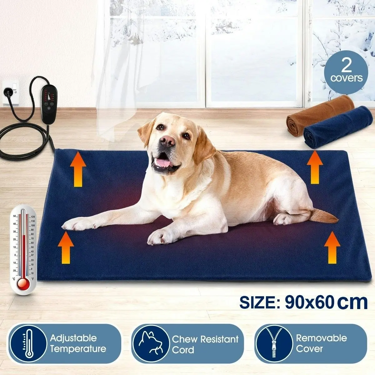 Pet Scene Pet Heating Pad Heated Cat Dog Bed Puppy Electric Heater Blanket Doggy Mat Thermal Protection XL 90x60CM