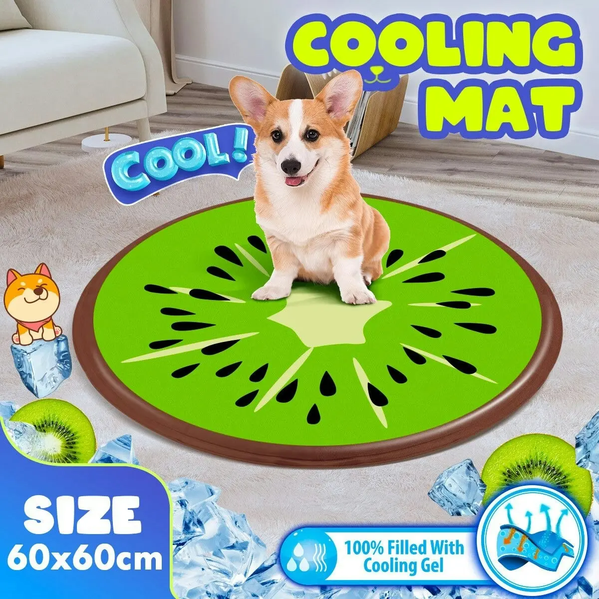 AFP  Kiwi Pattern Pet Dog Cat Cooling Gel Mat Pad 60X60X0.8CM