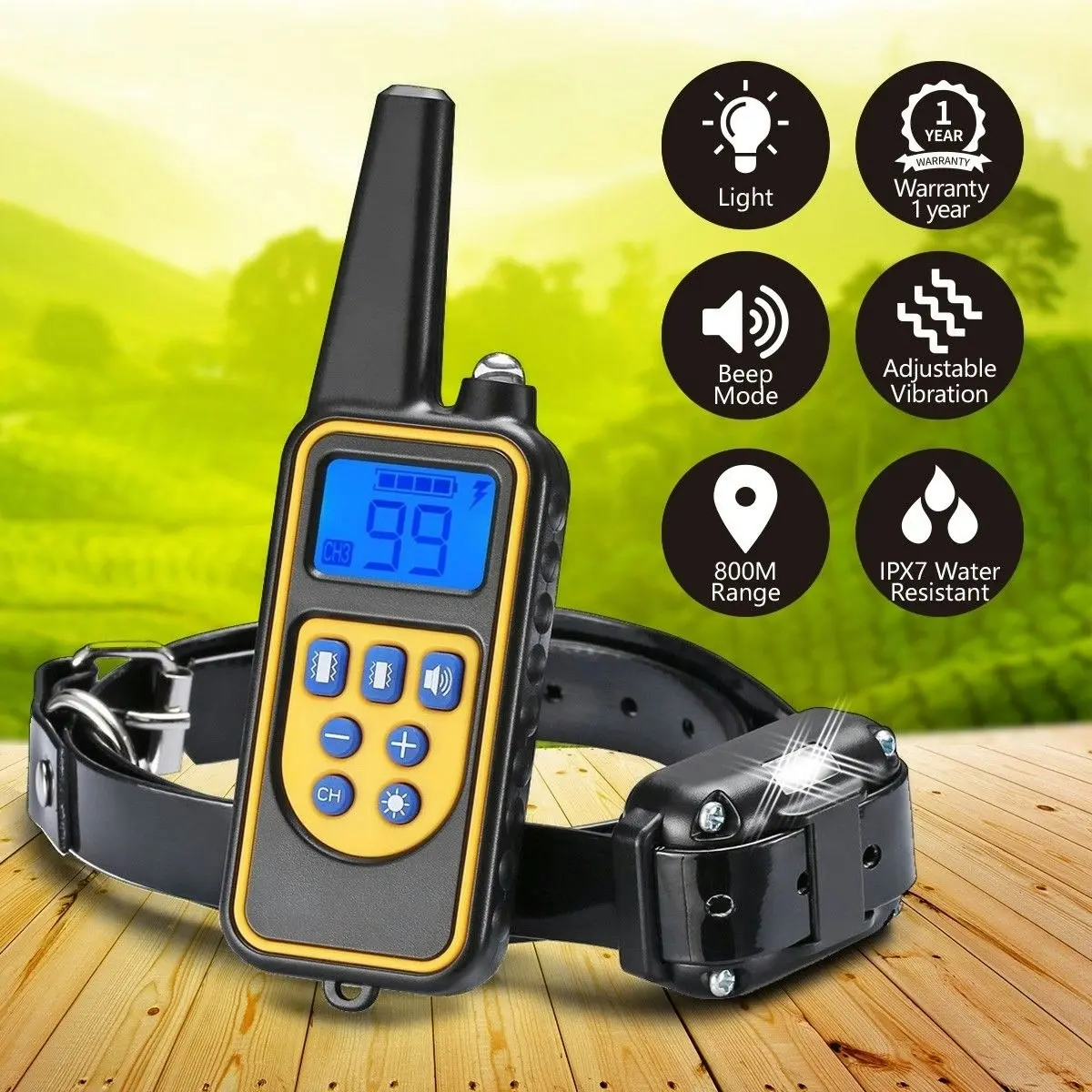 Pet Scene Dog Training Collar Rechargeable Dog Vibration Beep Collar with 800M Remote Control