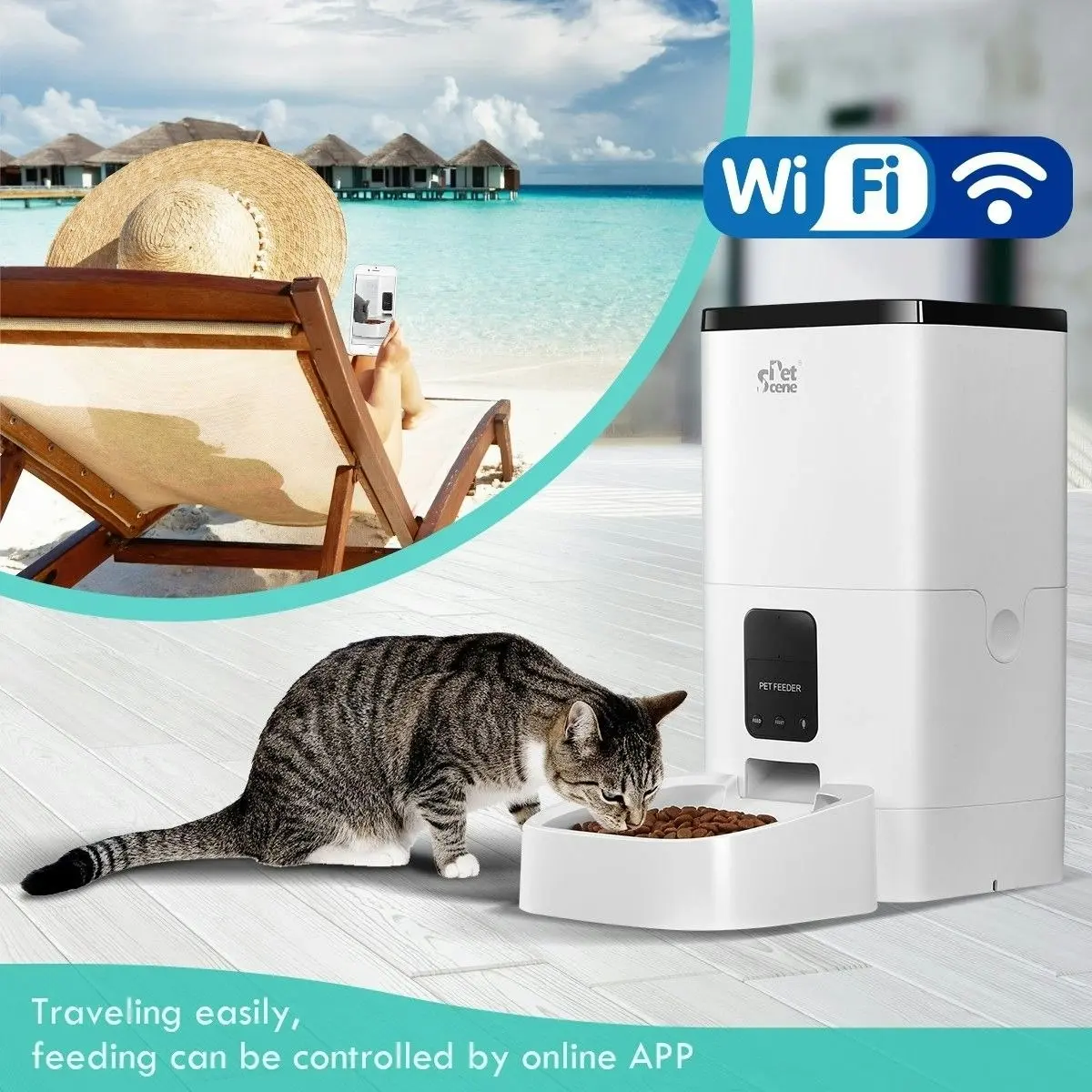 Pet Scene Petscene 6L Automatic Pet Feeder Wi-Fi Enabled Smart Dog Cat Feeder with App Remote Control