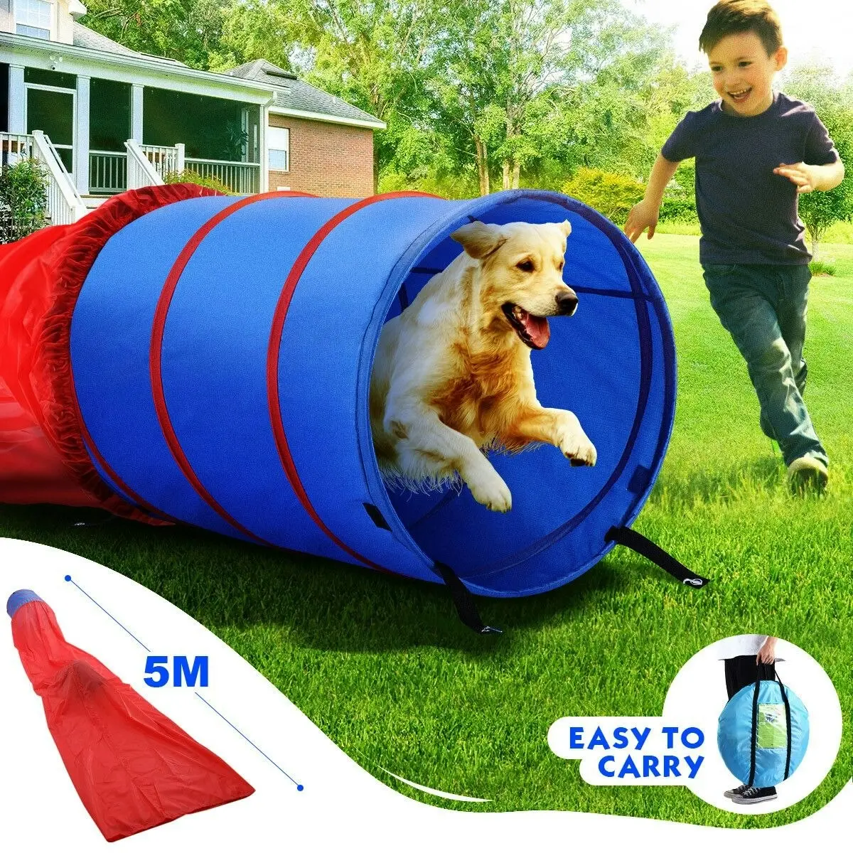 Ausway Pet Dog Tunnel Puppy Agility Equipment Interactive Toys Exercise Training with Carrying Case