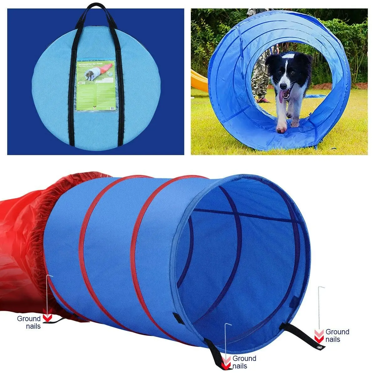 Ausway Pet Dog Tunnel Puppy Agility Equipment Interactive Toys Exercise Training with Carrying Case