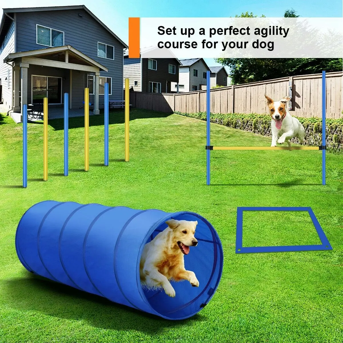 Ausway Pawise Dog Agility Equipment Set 28 PCS Pet Obstacle Training Course Tunnel Poles Pause Box Carrying Bags