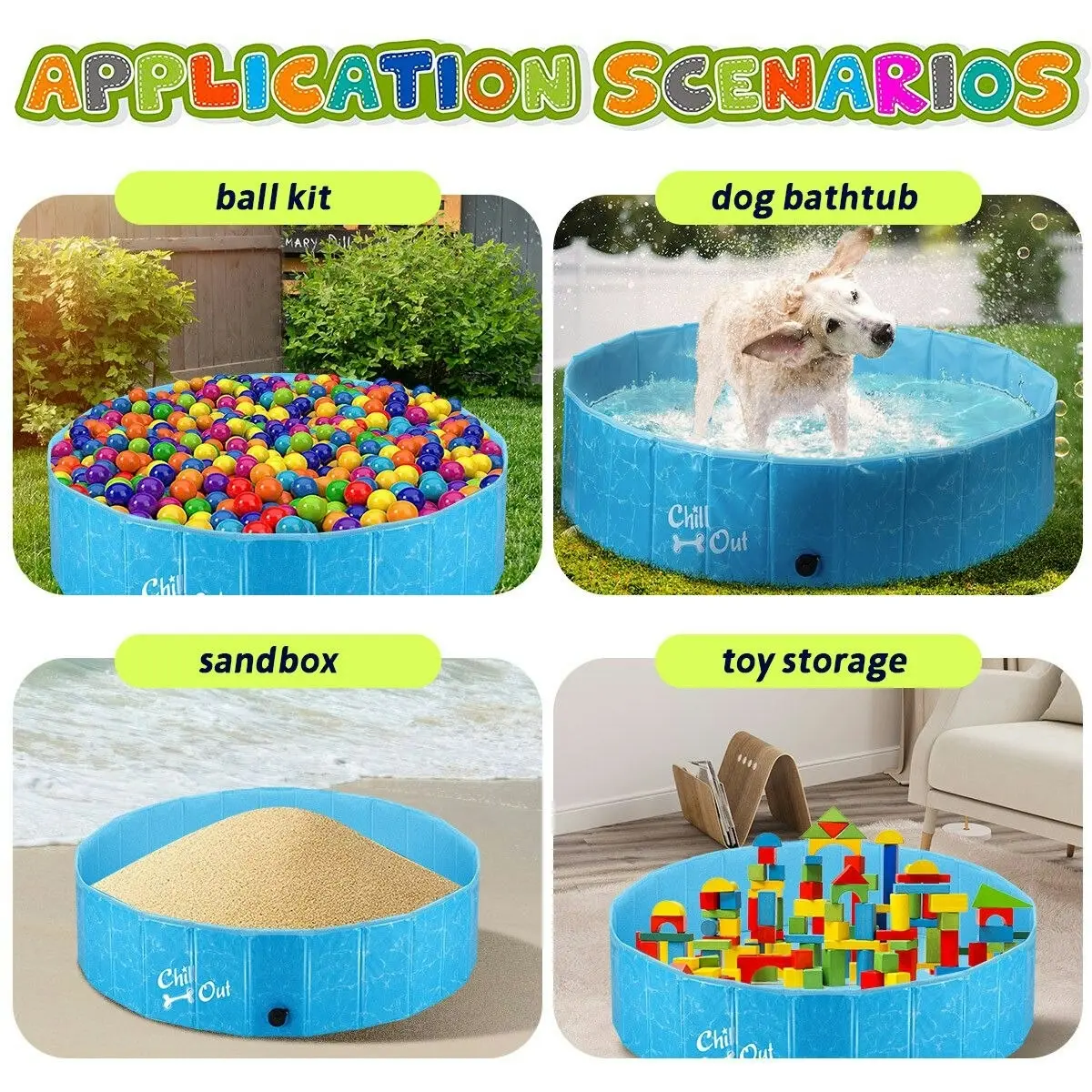 AFP  Portable Foldable Dog Puppy Swimming Paddling Pool Bath Tub M Size for Cat Pet Children