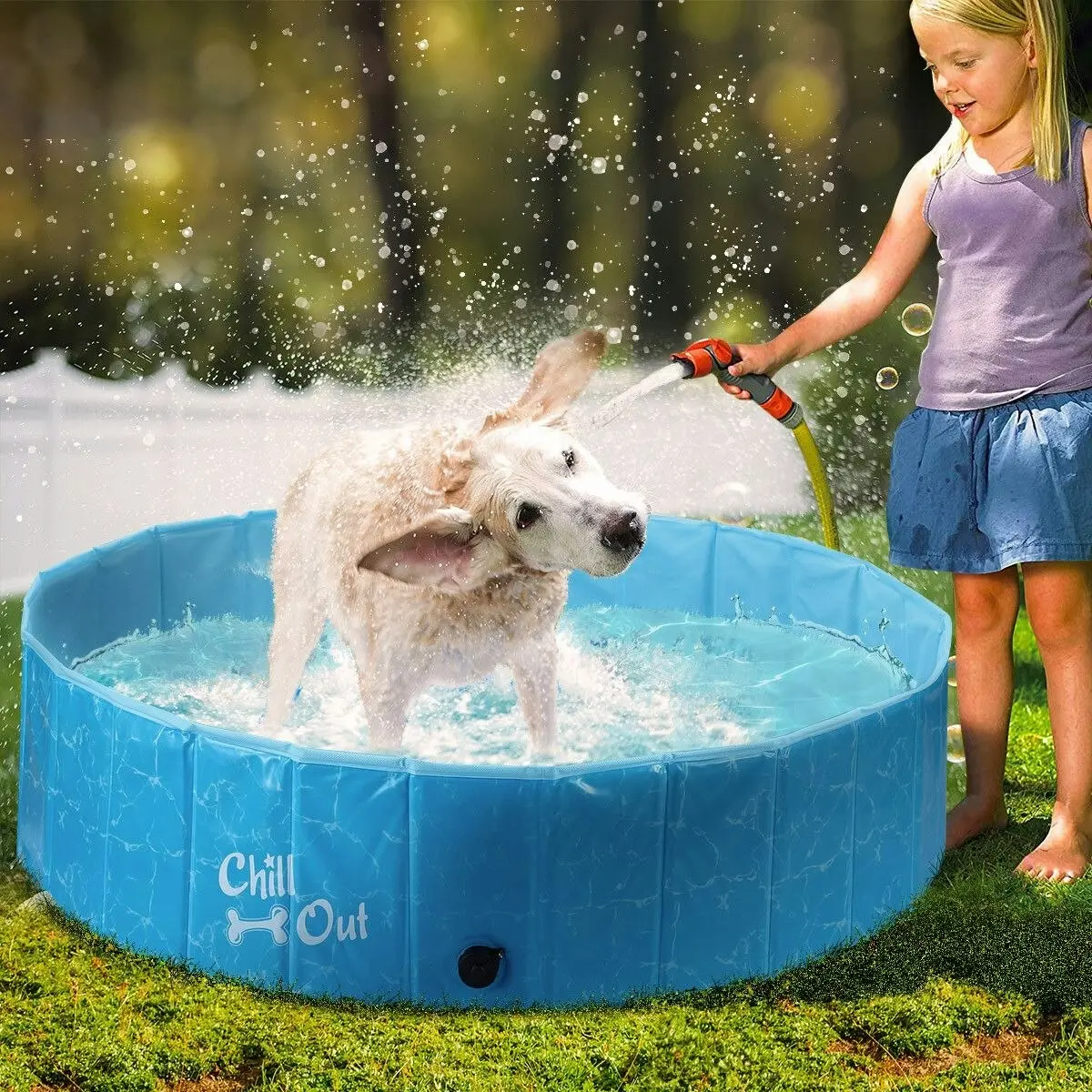 AFP  Portable Foldable Dog Puppy Swimming Paddling Pool Bath Tub M Size for Cat Pet Children