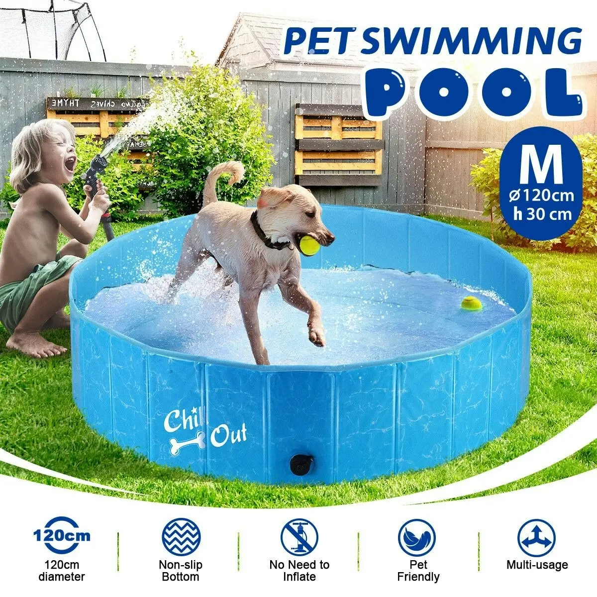 AFP  Portable Foldable Dog Puppy Swimming Paddling Pool Bath Tub M Size for Cat Pet Children