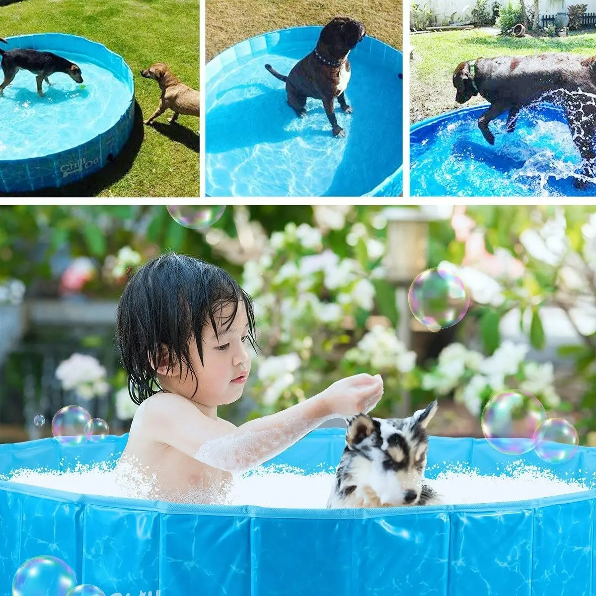 AFP  Portable Foldable Dog Puppy Swimming Paddling Pool Bath Tub M Size for Cat Pet Children