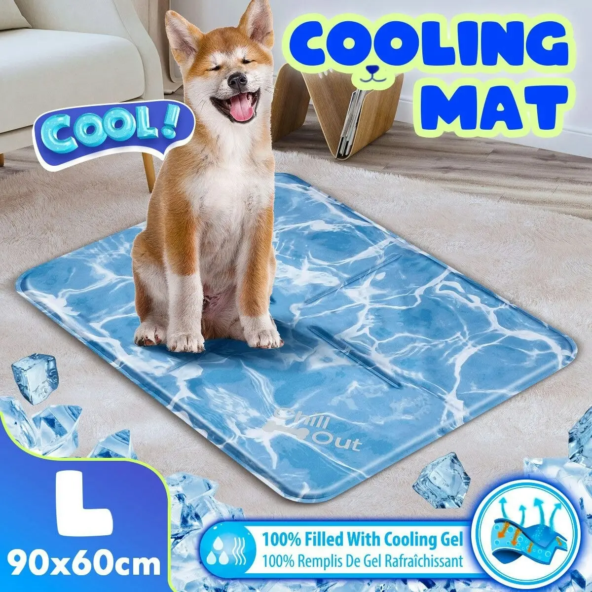 AFP  L Size Pet Dog Puppy Cat Cooling Gel Cool Mat Pad for Crate Bed Sofa Kennel