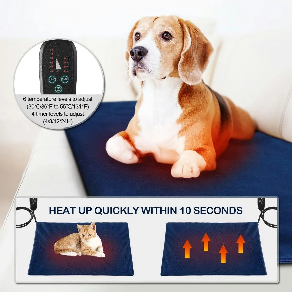 Pet Scene Heated Dog Pad Pet Cat Doggy Heating Bed Puppy Electric Heater Mat Thermal Protection XL 75x45cm