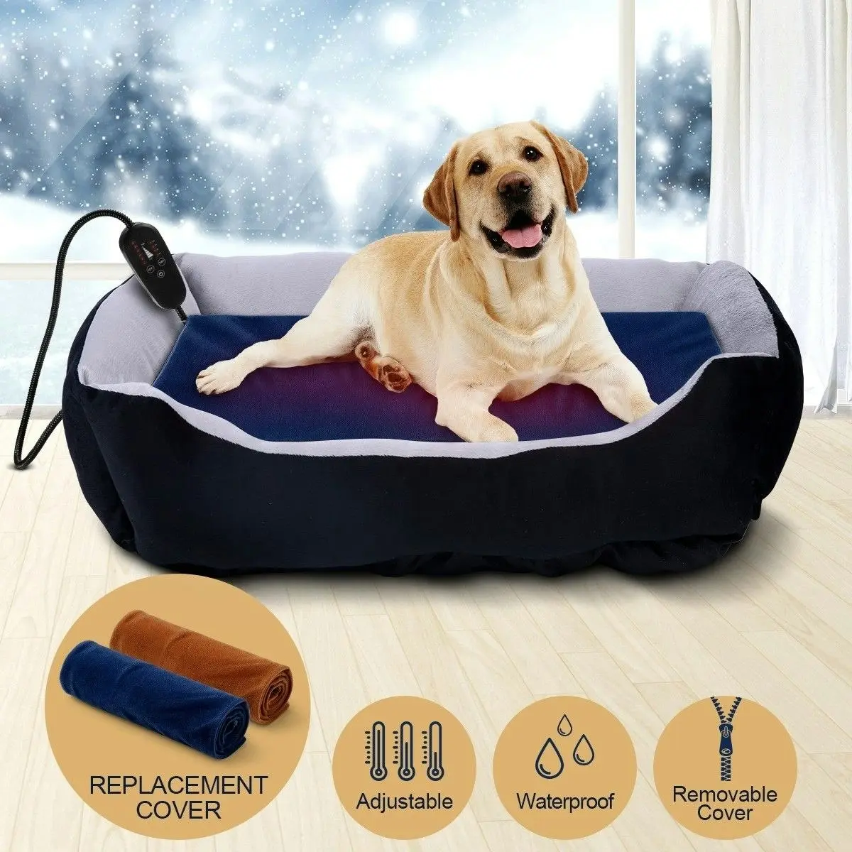 Pet Scene Heated Dog Pad Pet Cat Doggy Heating Bed Puppy Electric Heater Mat Thermal Protection XL 75x45cm