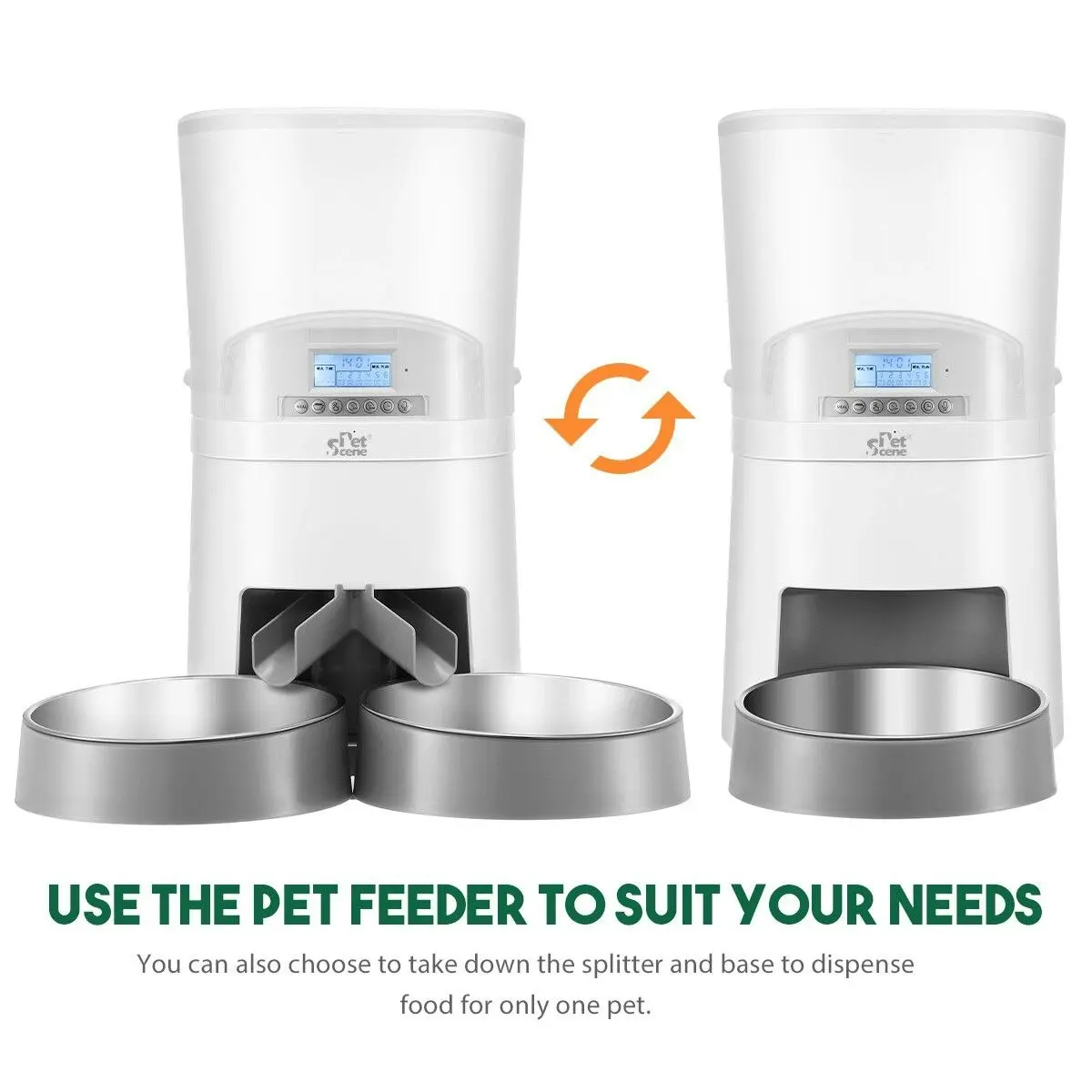 Pet Scene Petscene 7L Automatic Pet Cat Feeder Dog Food Dispenser Voice Recorder 2 Bowls LCD