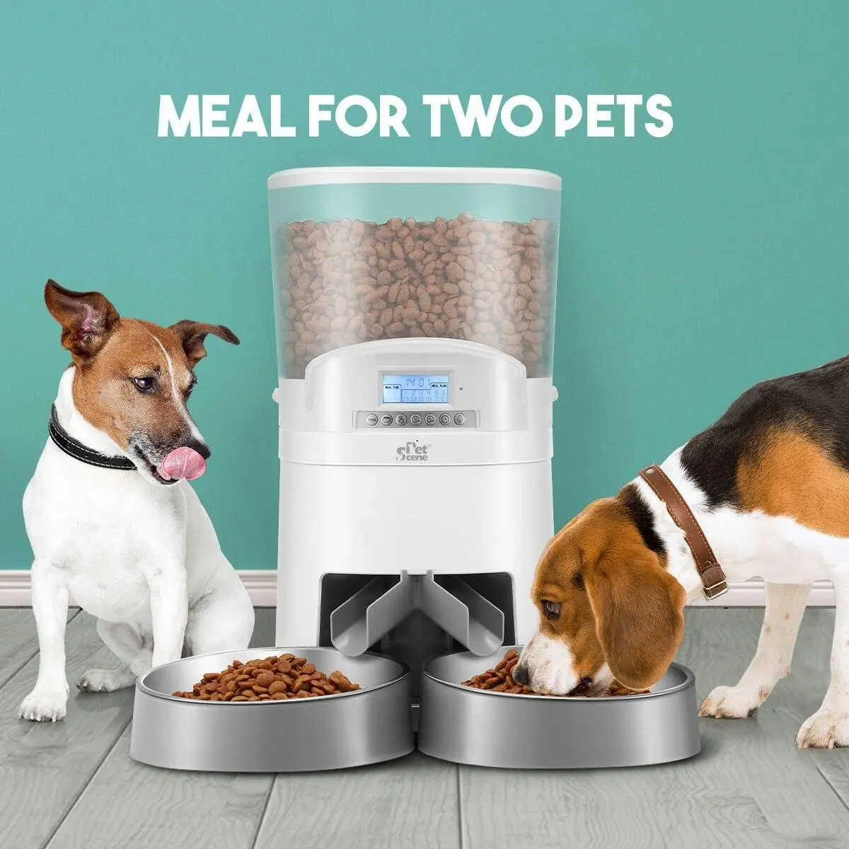 Pet Scene Petscene 7L Automatic Pet Cat Feeder Dog Food Dispenser Voice Recorder 2 Bowls LCD