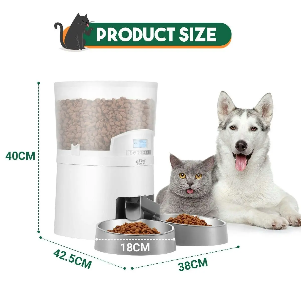 Pet Scene Petscene 7L Automatic Pet Cat Feeder Dog Food Dispenser Voice Recorder 2 Bowls LCD