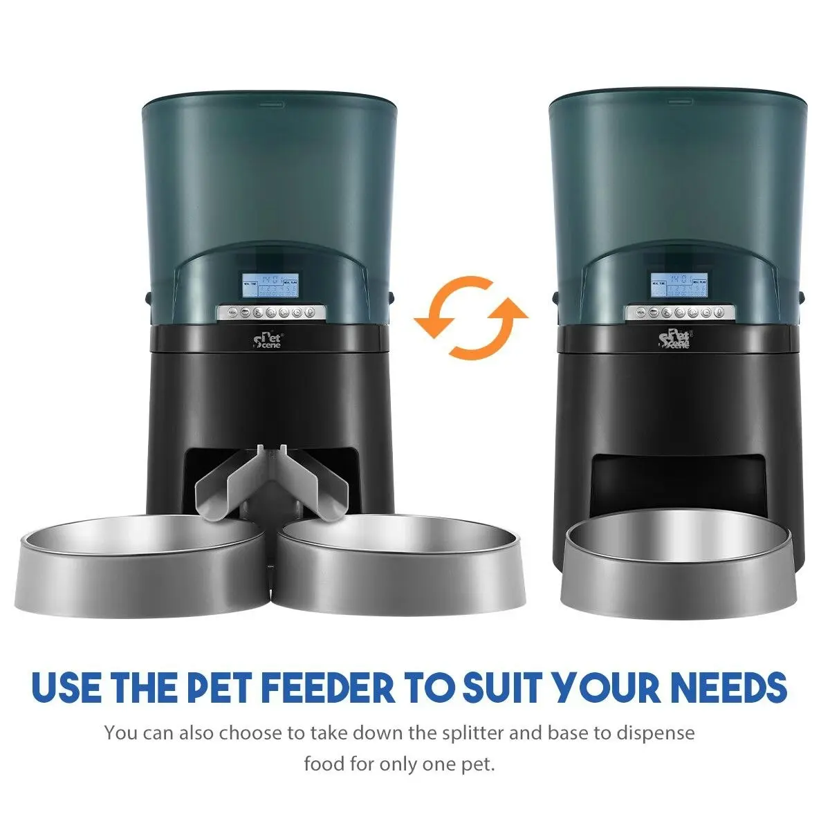 Pet Scene Petscene Automatic Pet Feeder 7L Auto Dog Cat Food Dispenser Voice Recorder 2 Bowls