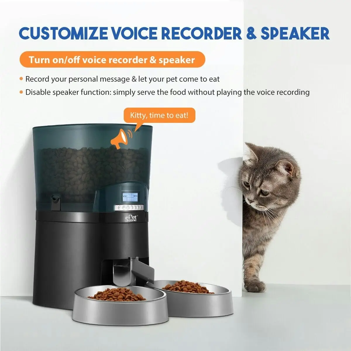 Pet Scene Petscene Automatic Pet Feeder 7L Auto Dog Cat Food Dispenser Voice Recorder 2 Bowls