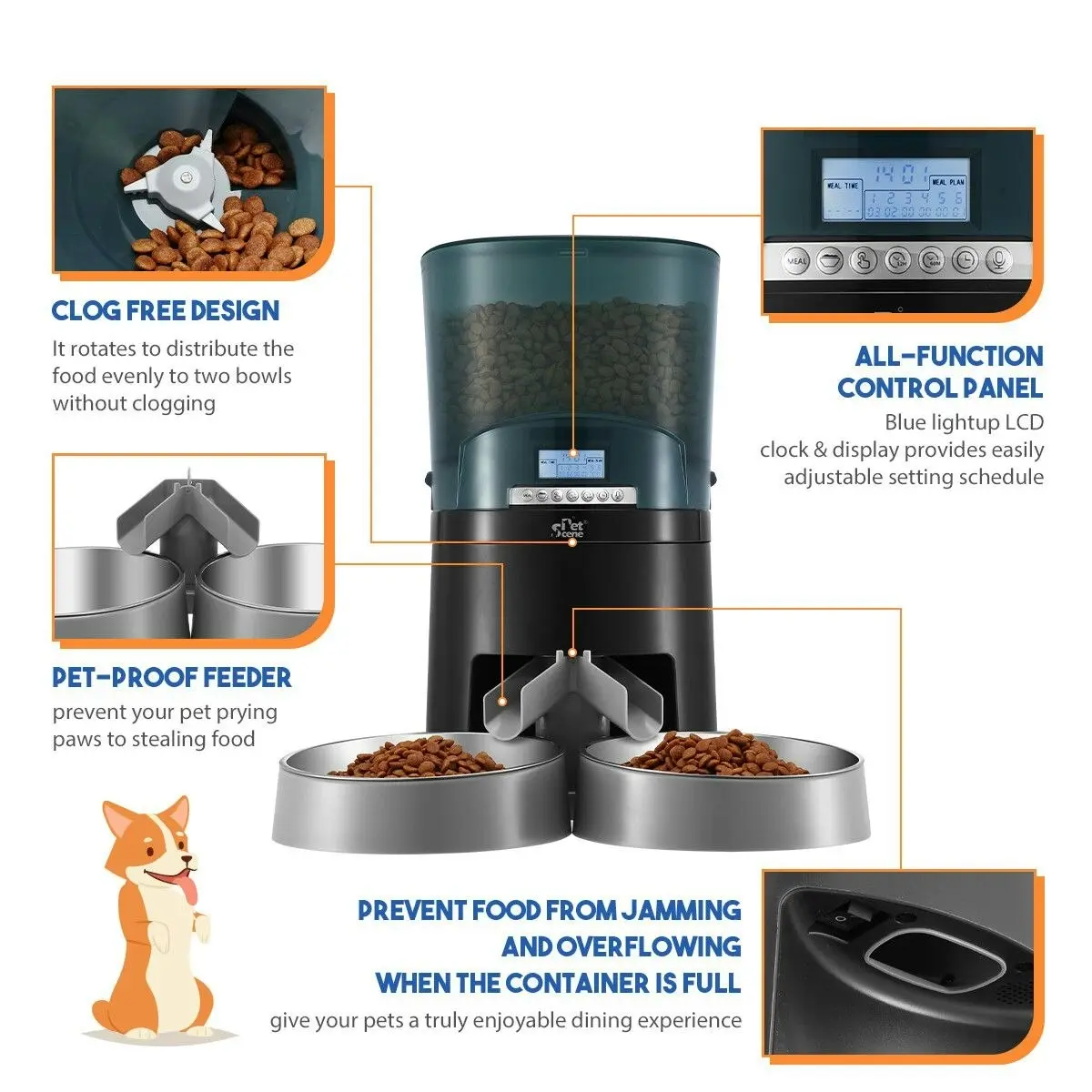 Pet Scene Petscene Automatic Pet Feeder 7L Auto Dog Cat Food Dispenser Voice Recorder 2 Bowls