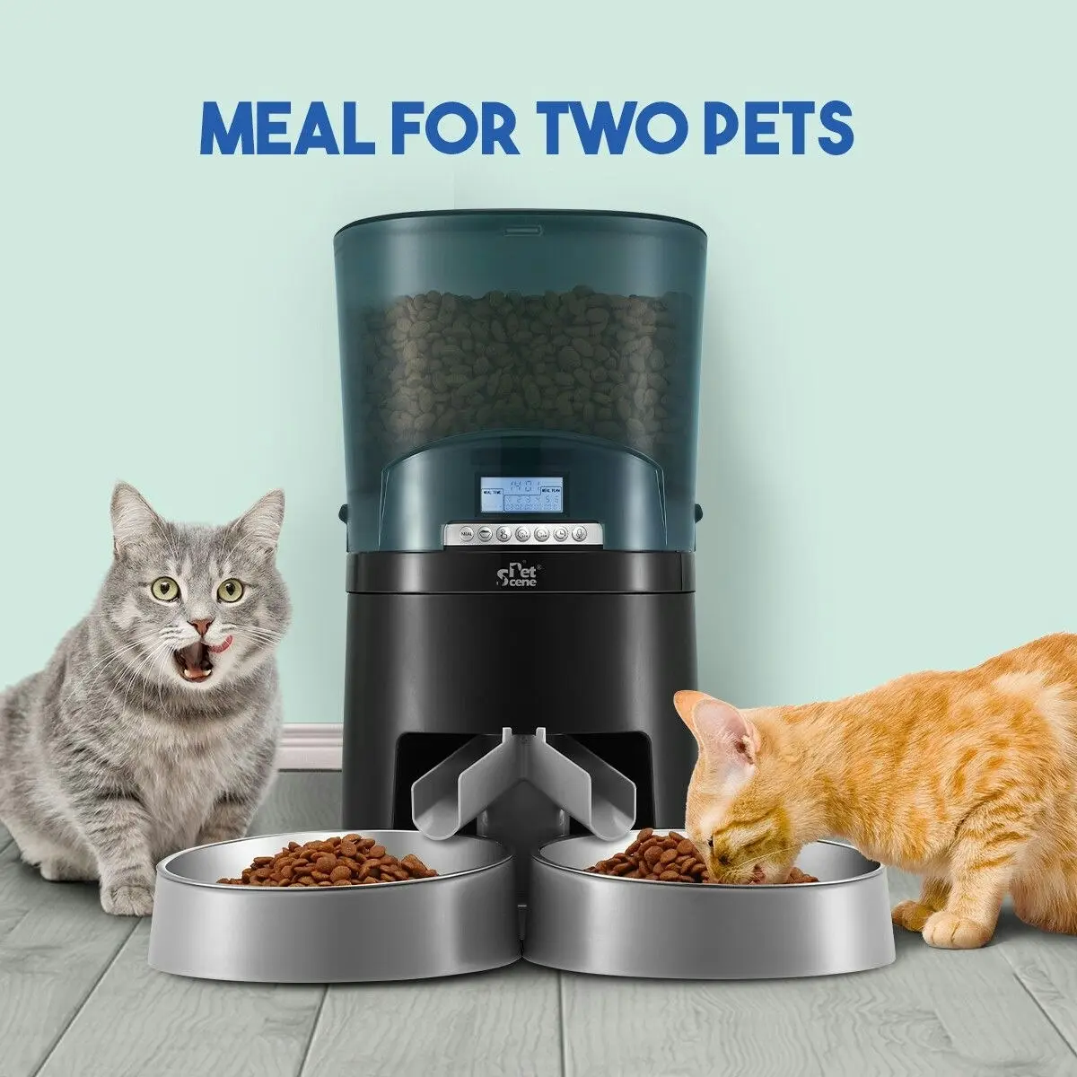 Pet Scene Petscene Automatic Pet Feeder 7L Auto Dog Cat Food Dispenser Voice Recorder 2 Bowls