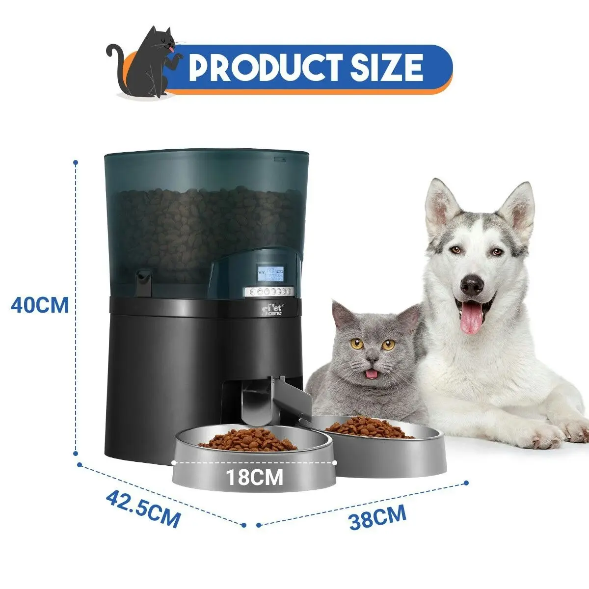 Pet Scene Petscene Automatic Pet Feeder 7L Auto Dog Cat Food Dispenser Voice Recorder 2 Bowls