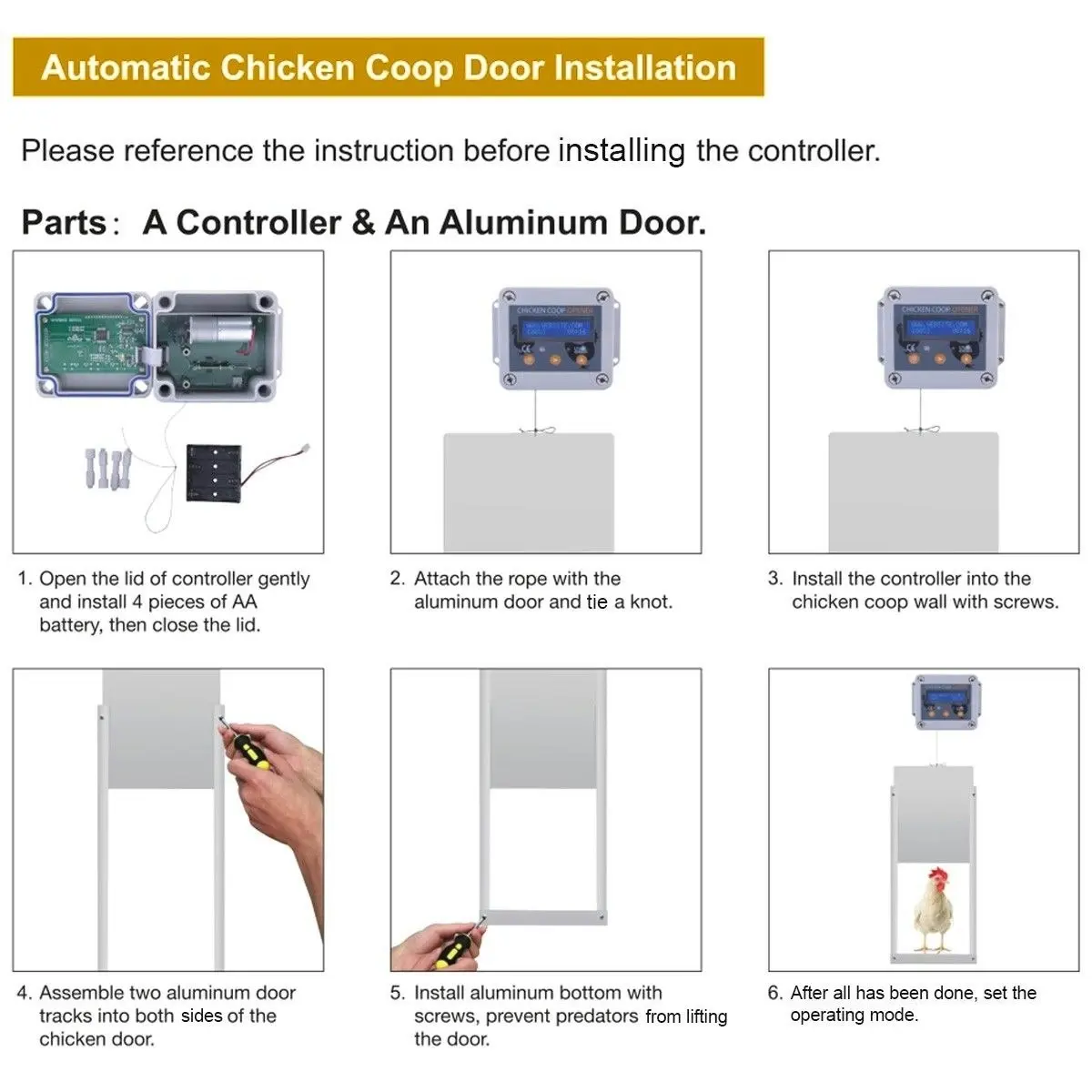 Pet Scene Automatic Chicken Door Opener Coop Auto House Cage Closer Controller Kit Timer Light Sensor