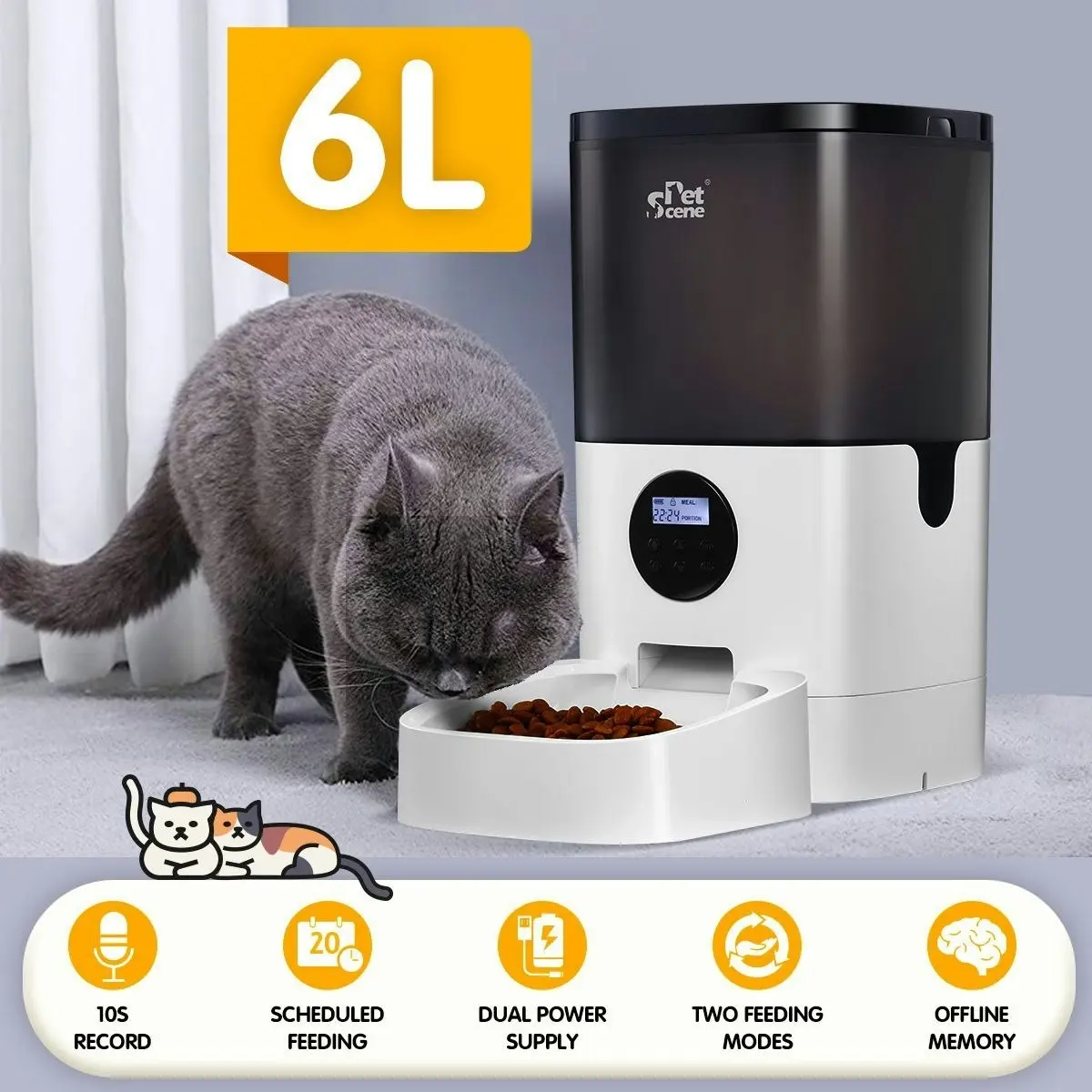 Pet Scene Petscene 6L Automatic Pet Feeder Dog Cat Feeder Food Dispenser with LCD Screen