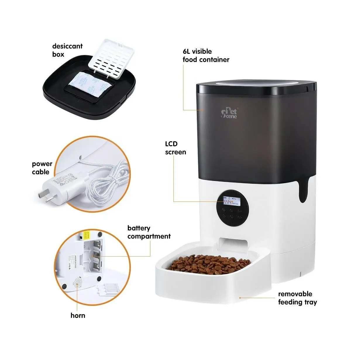 Pet Scene Petscene 6L Automatic Pet Feeder Dog Cat Feeder Food Dispenser with LCD Screen