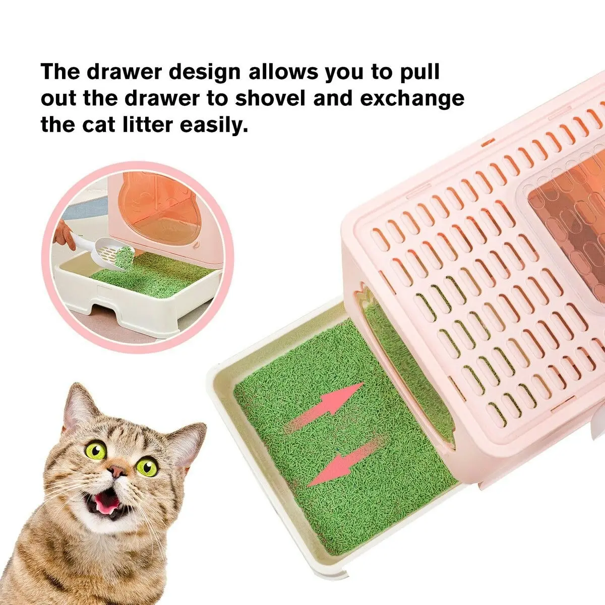 Pet Scene Cat Litter Box Kitty Toilet Training Enclosed Front Top Entry Lid Large Covered Hooded Kitten Potty Pan Furniture Scoop Foldable Pink