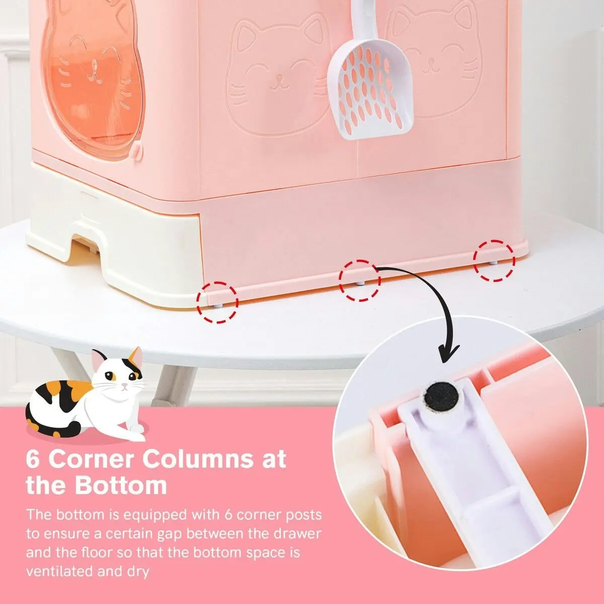 Pet Scene Cat Litter Box Kitty Toilet Training Enclosed Front Top Entry Lid Large Covered Hooded Kitten Potty Pan Furniture Scoop Foldable Pink