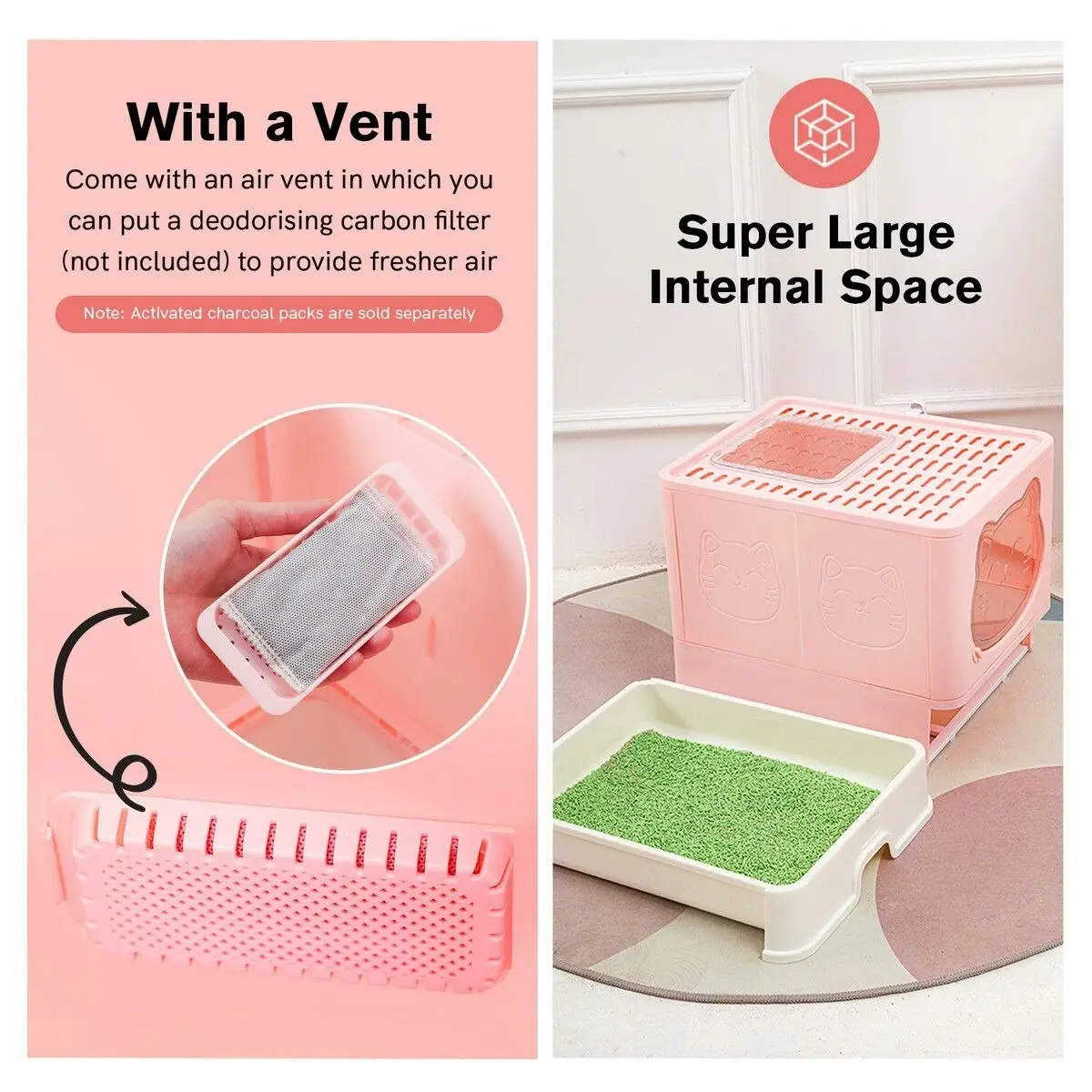 Pet Scene Cat Litter Box Kitty Toilet Training Enclosed Front Top Entry Lid Large Covered Hooded Kitten Potty Pan Furniture Scoop Foldable Pink