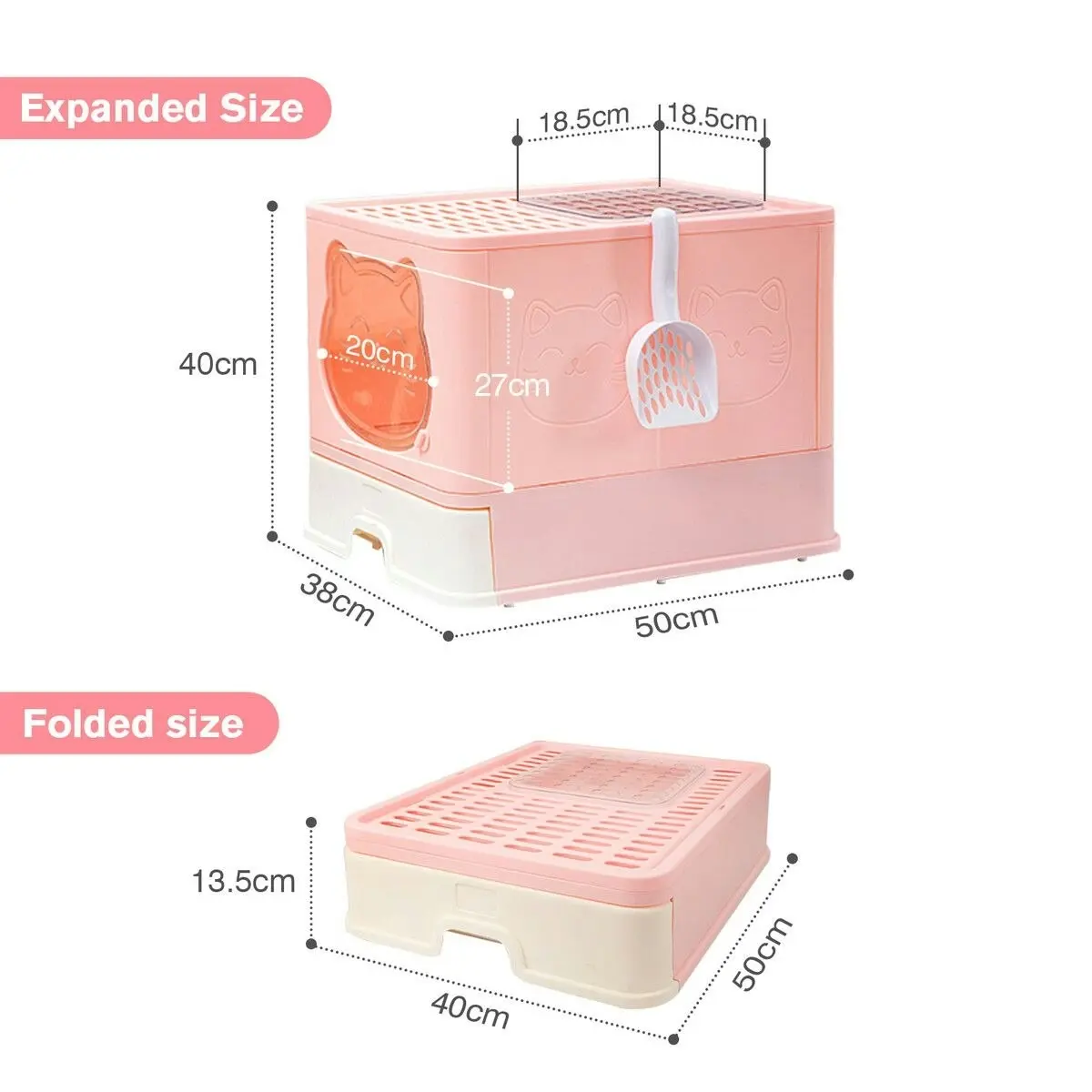 Pet Scene Cat Litter Box Kitty Toilet Training Enclosed Front Top Entry Lid Large Covered Hooded Kitten Potty Pan Furniture Scoop Foldable Pink