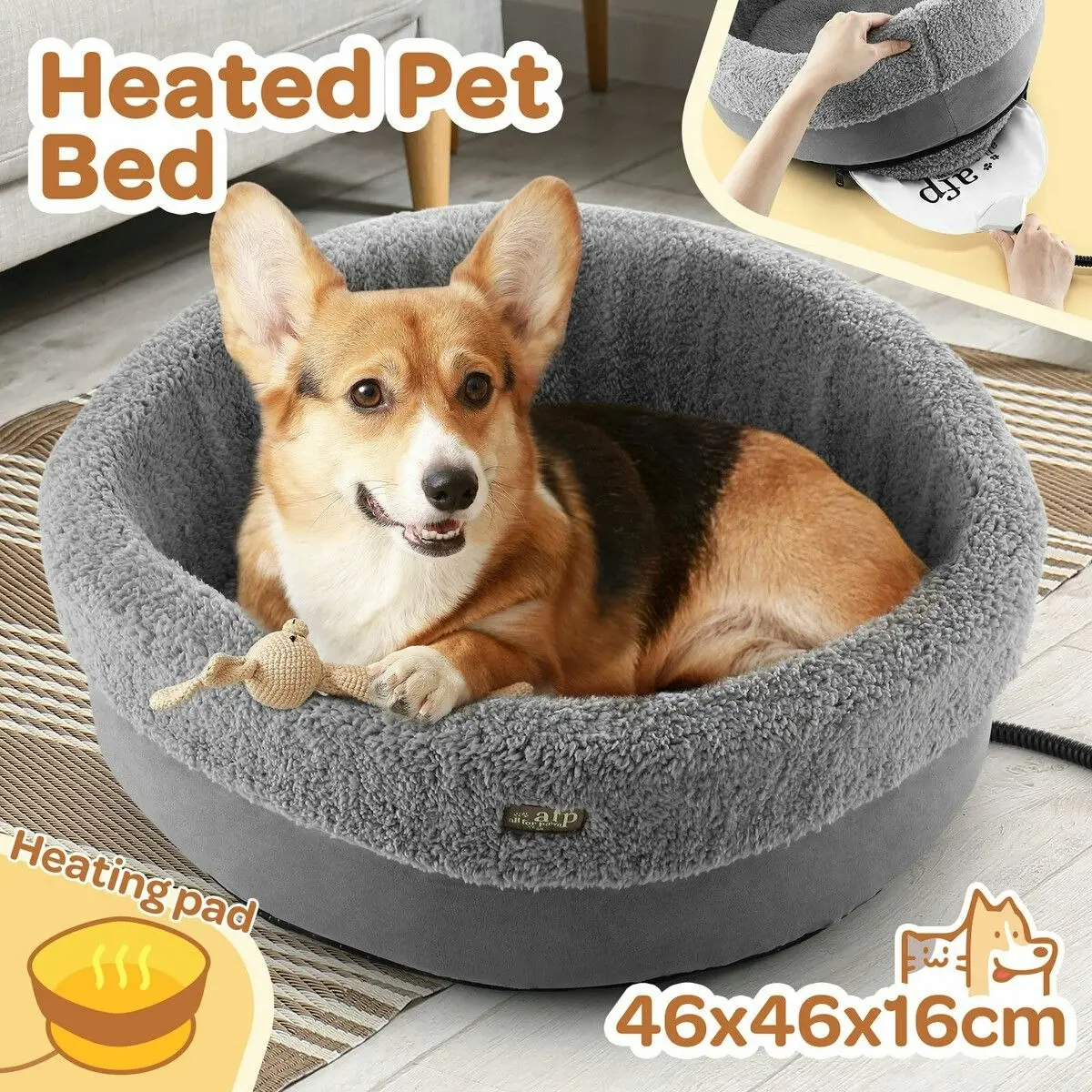 Pet Scene Heated Dog Cat Pet Bed Kitten Puppy Heater Washable Heating Calming Warmer Warming Comforting Indoor Nest 46x46x16cm